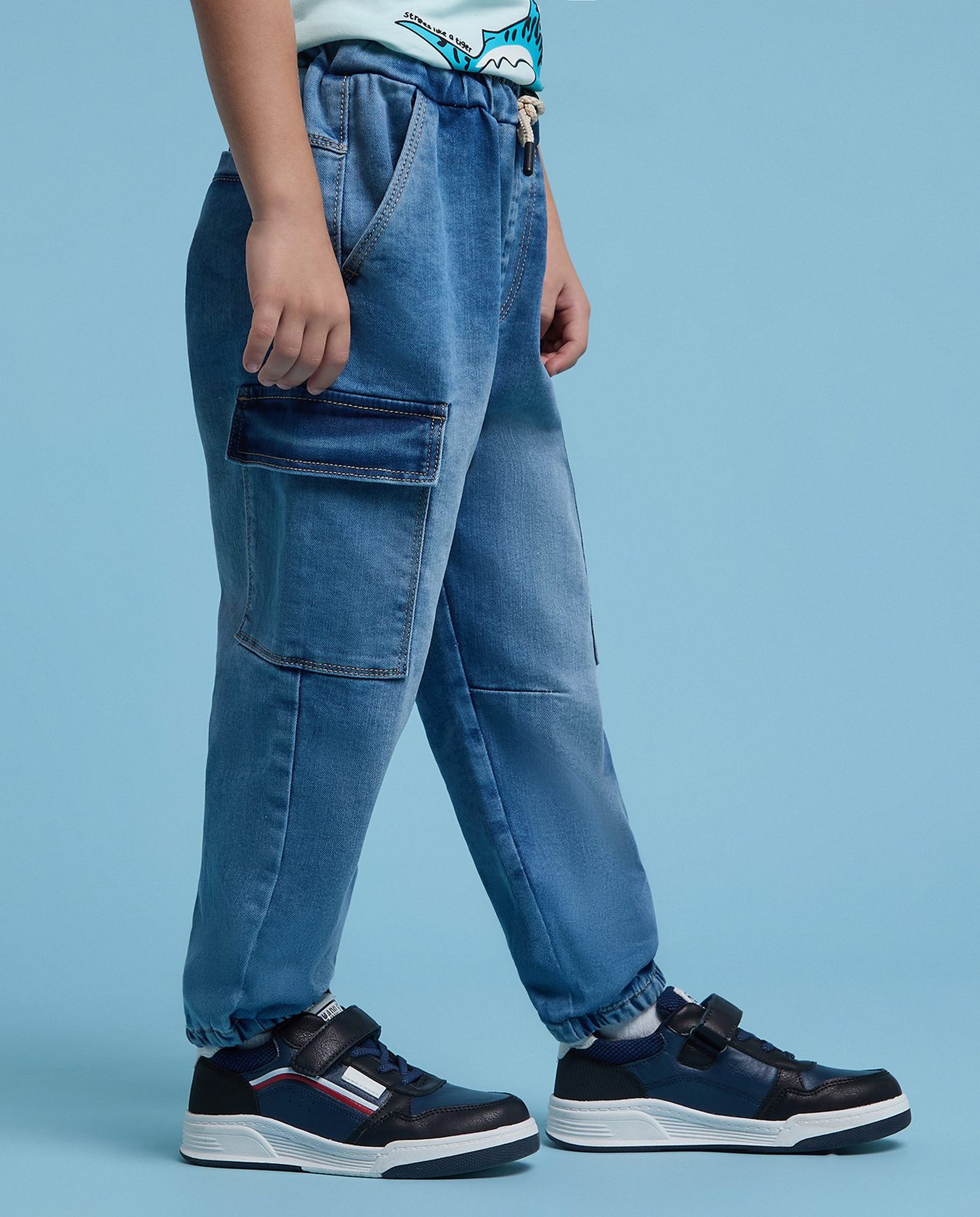 Faded Jogger Jeans with Drawstring Waist