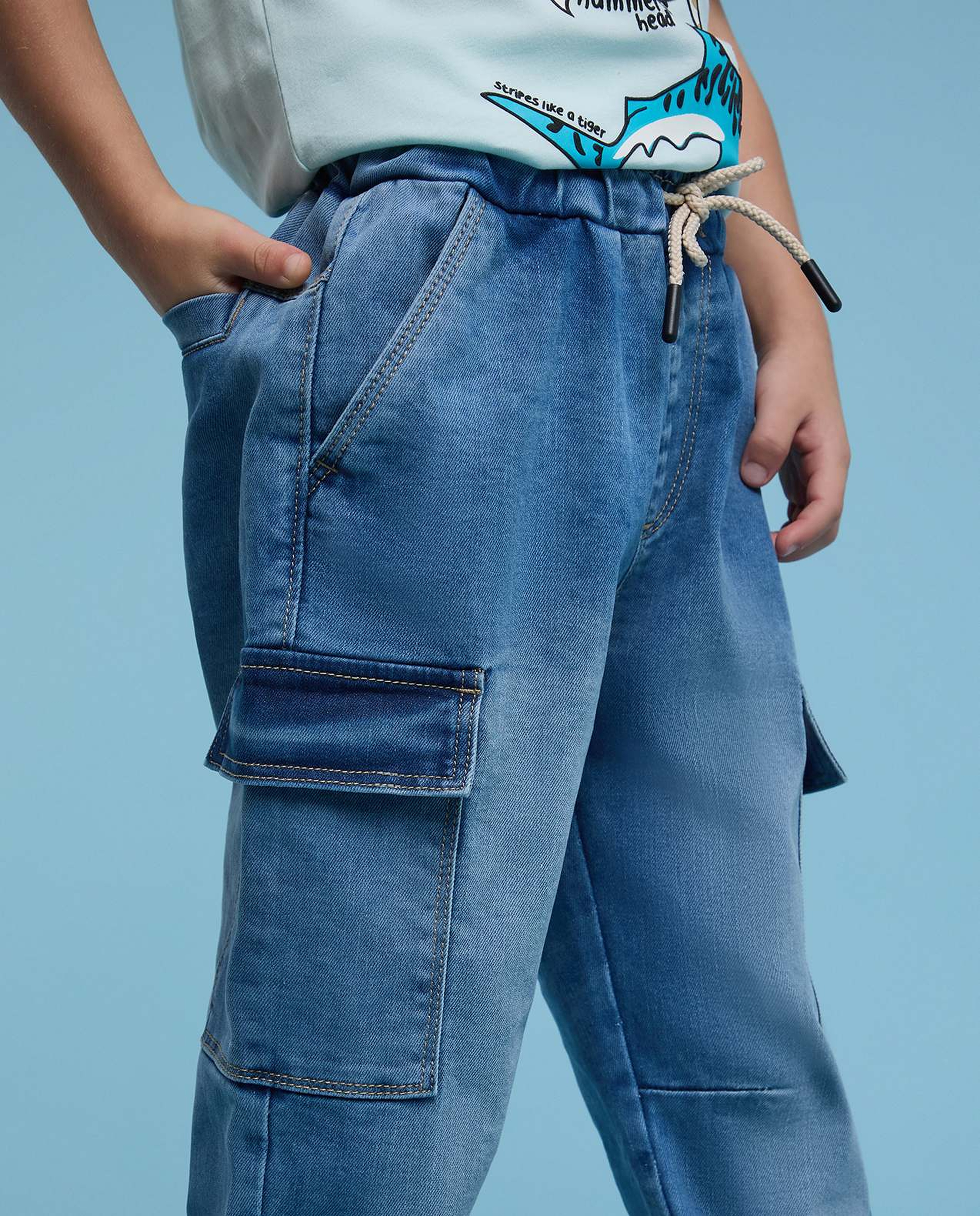 Faded Jogger Jeans with Drawstring Waist