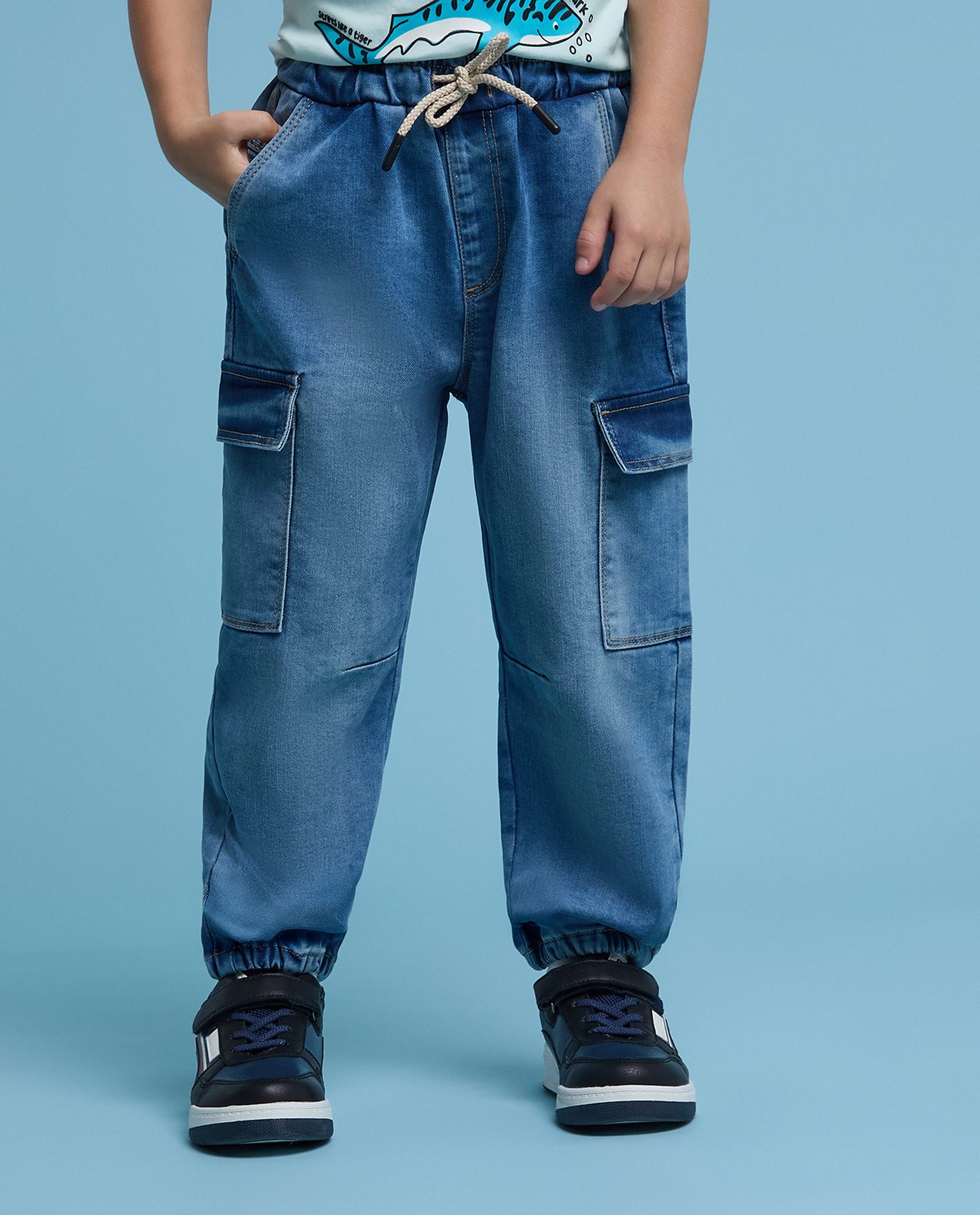 Faded Jogger Jeans with Drawstring Waist