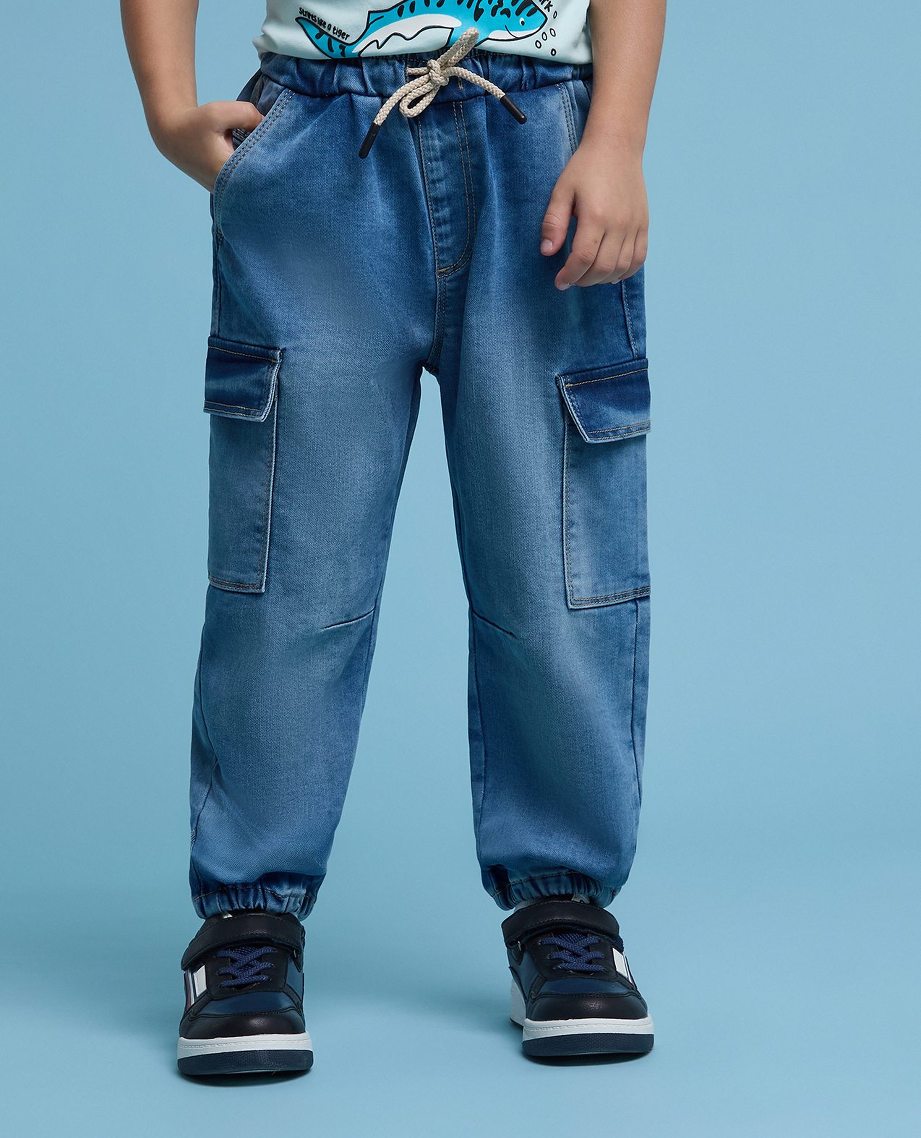 Faded Jogger Jeans with Drawstring Waist
