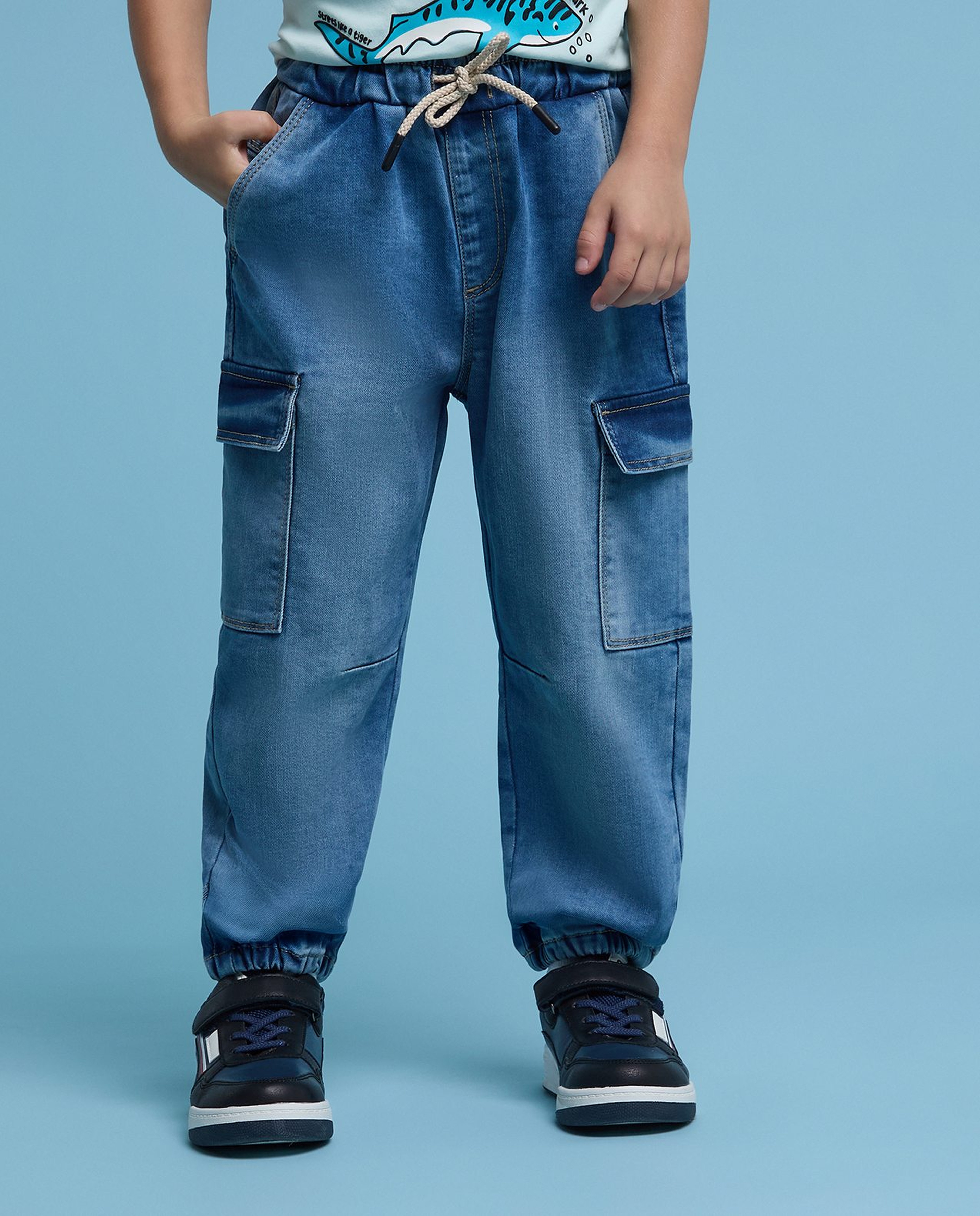 Faded Jogger Jeans with Drawstring Waist