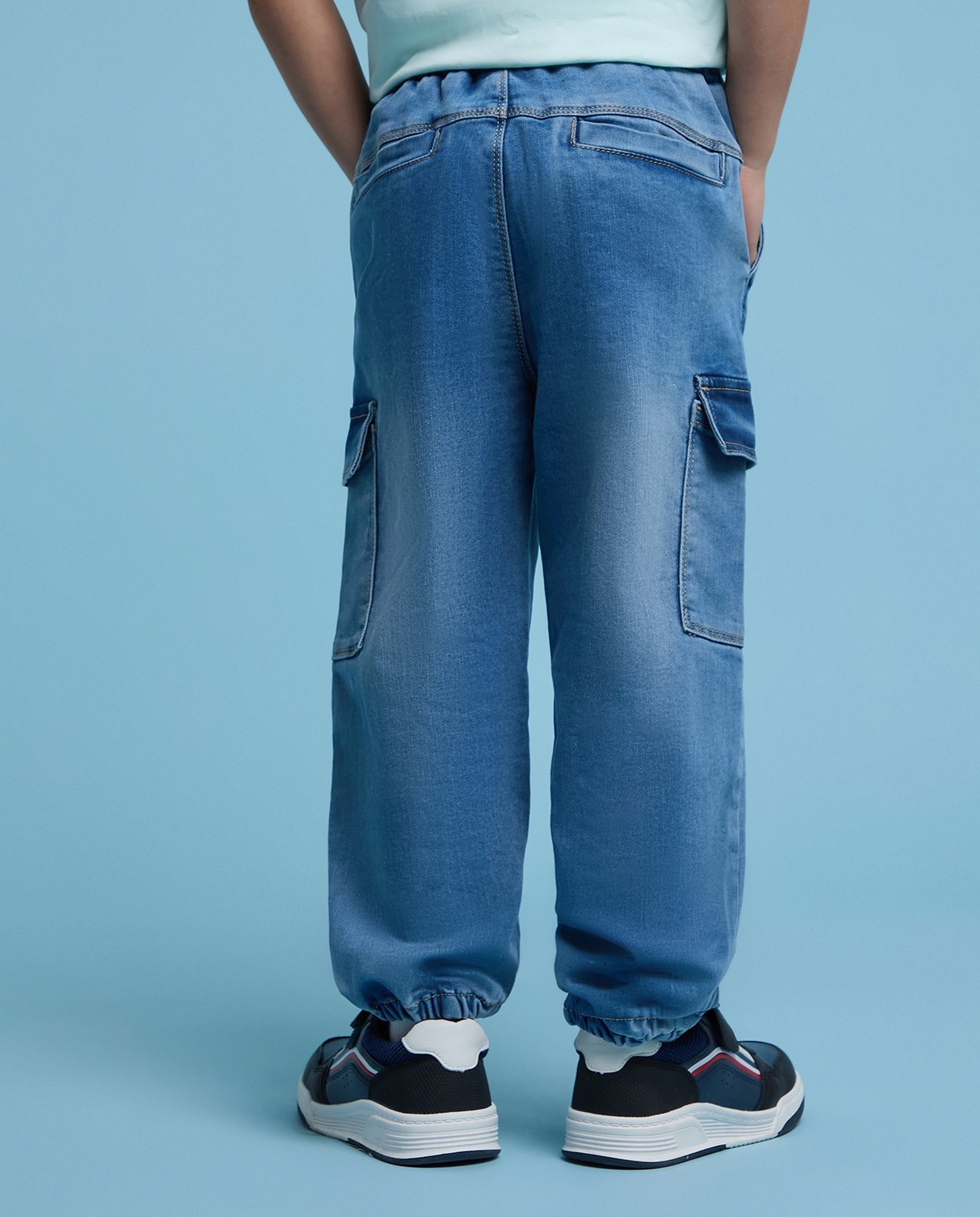 Faded Jogger Jeans with Drawstring Waist