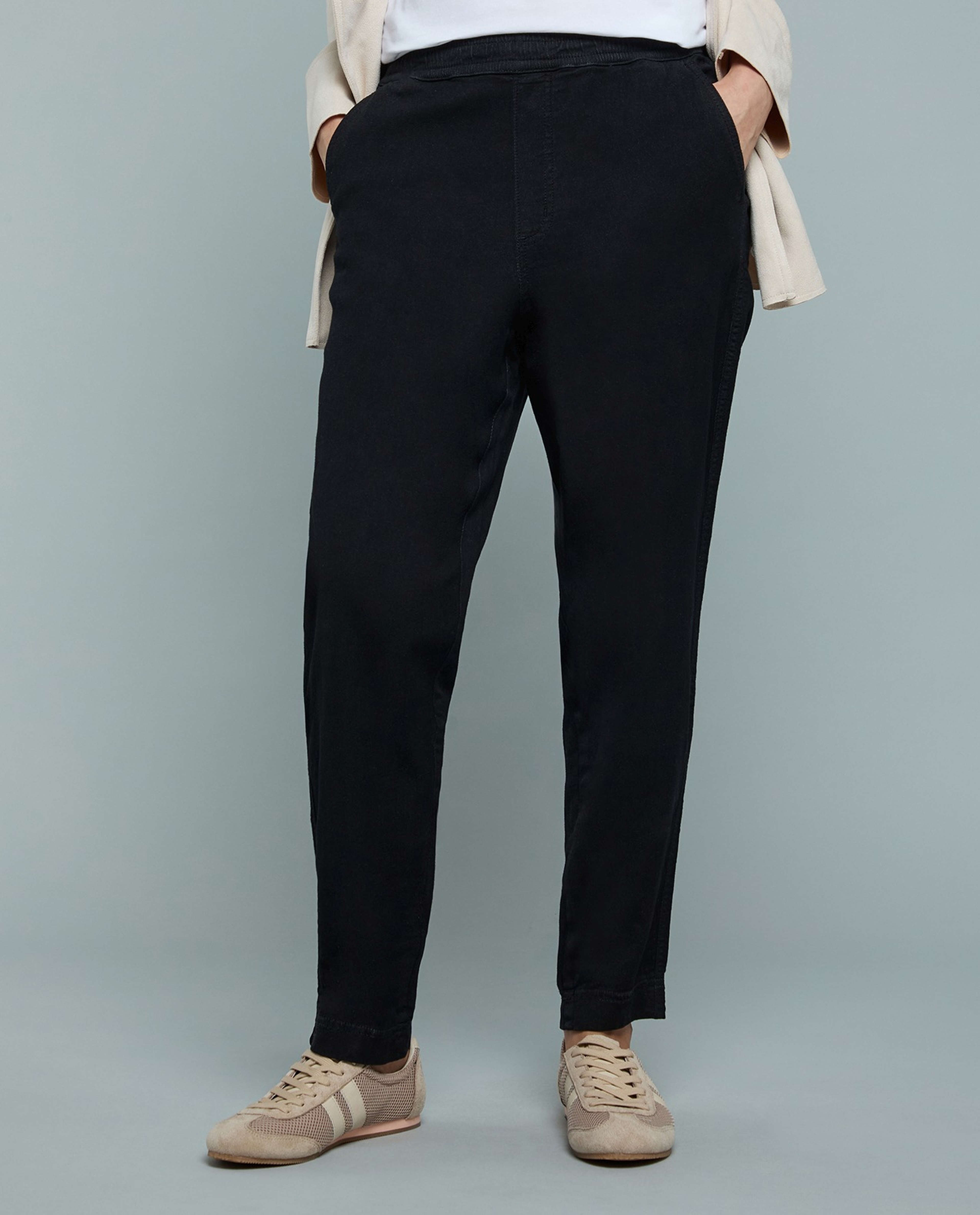 Solid Mom Fit Jeans with Elastic Waist