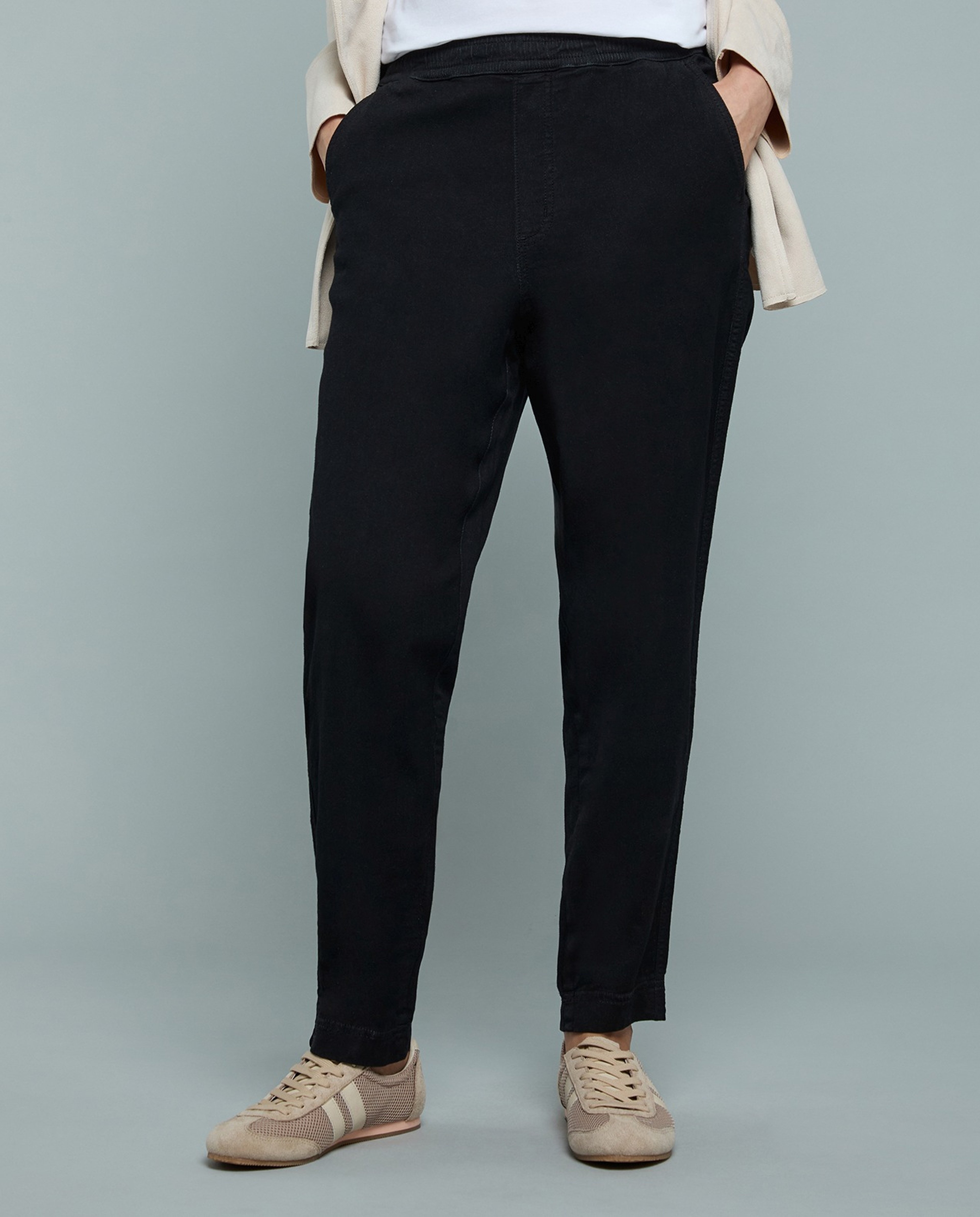 Solid Mom Fit Jeans with Elastic Waist