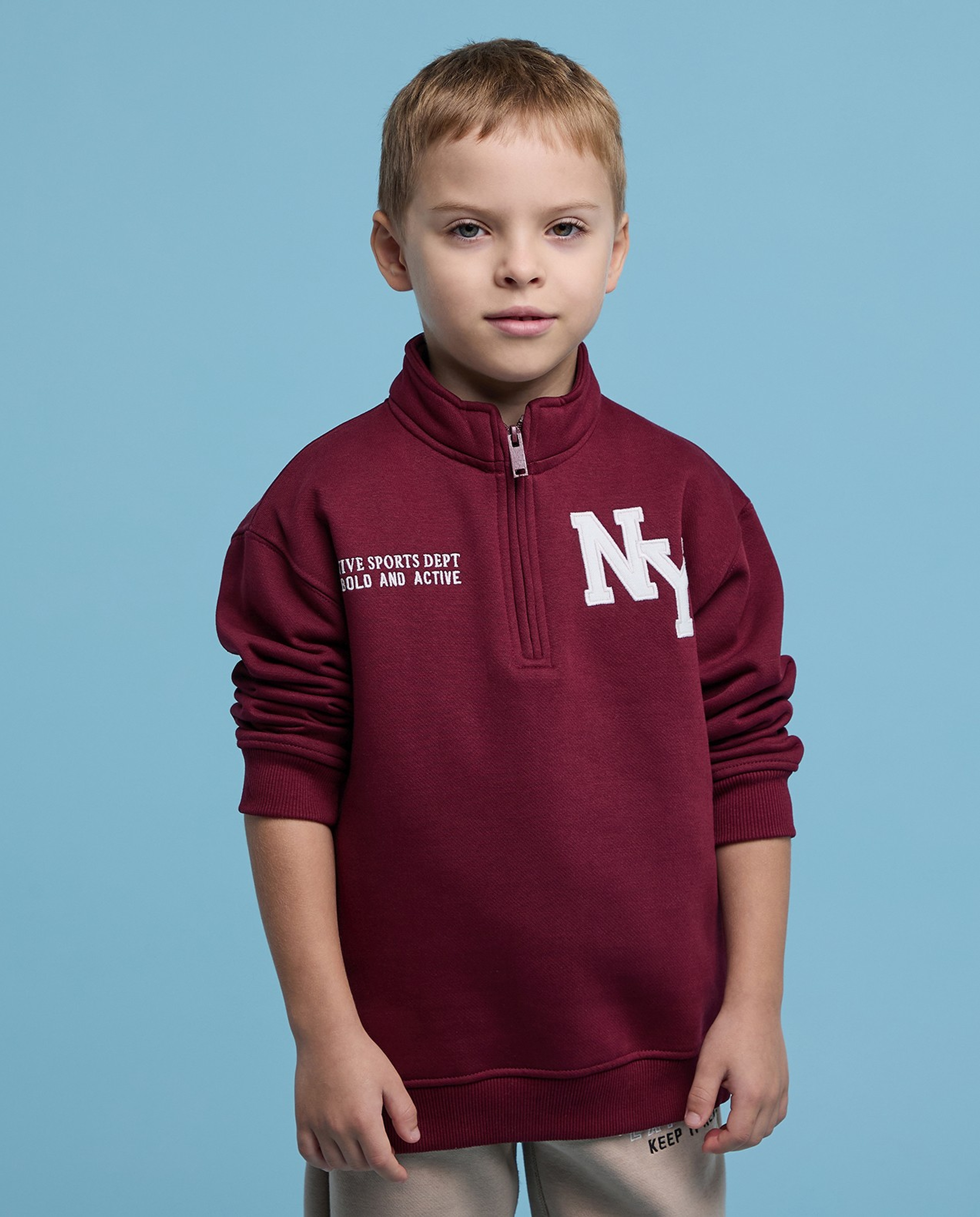 Embroidered Sweatshirt with High Neck and Long Sleeves