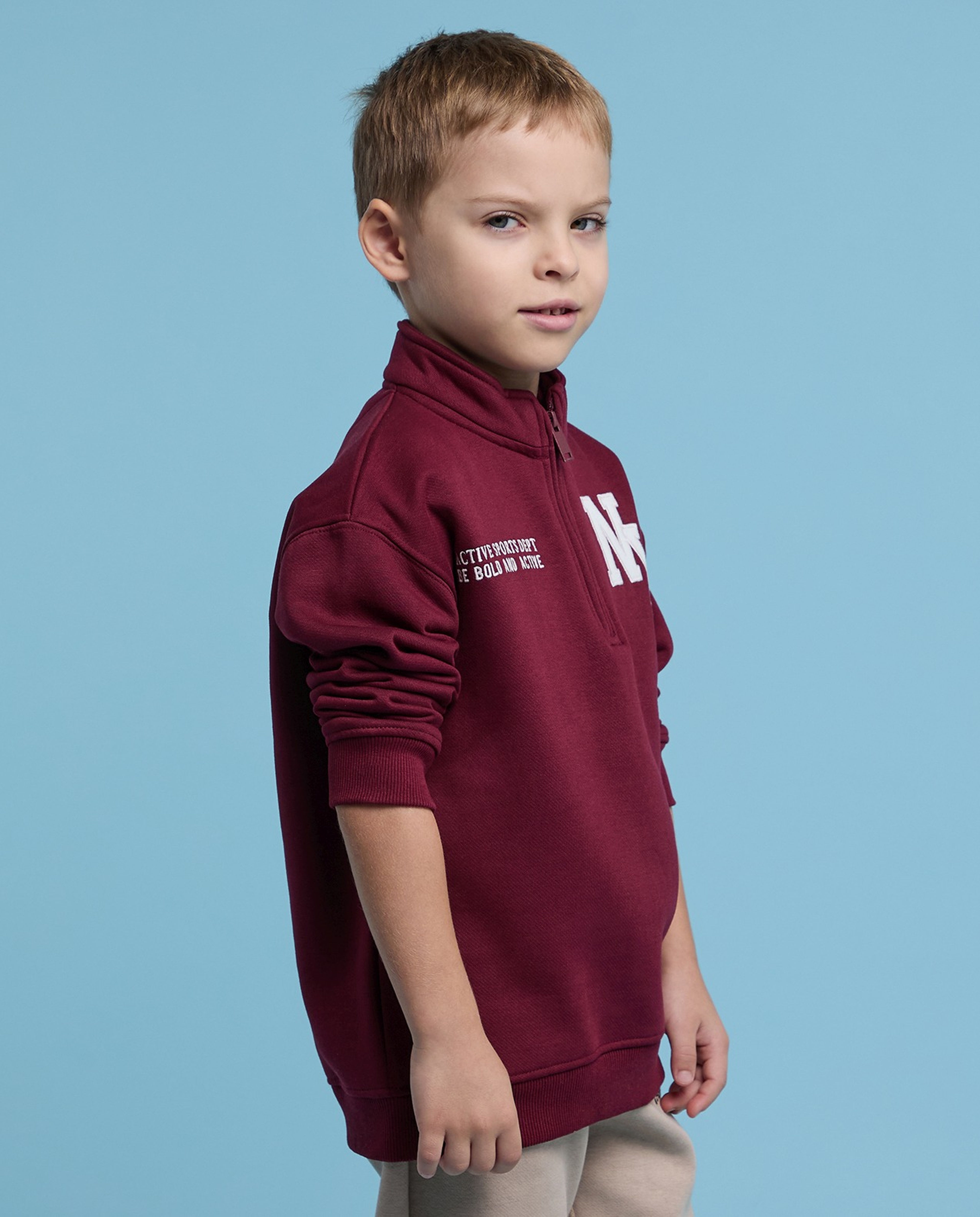 Embroidered Sweatshirt with High Neck and Long Sleeves