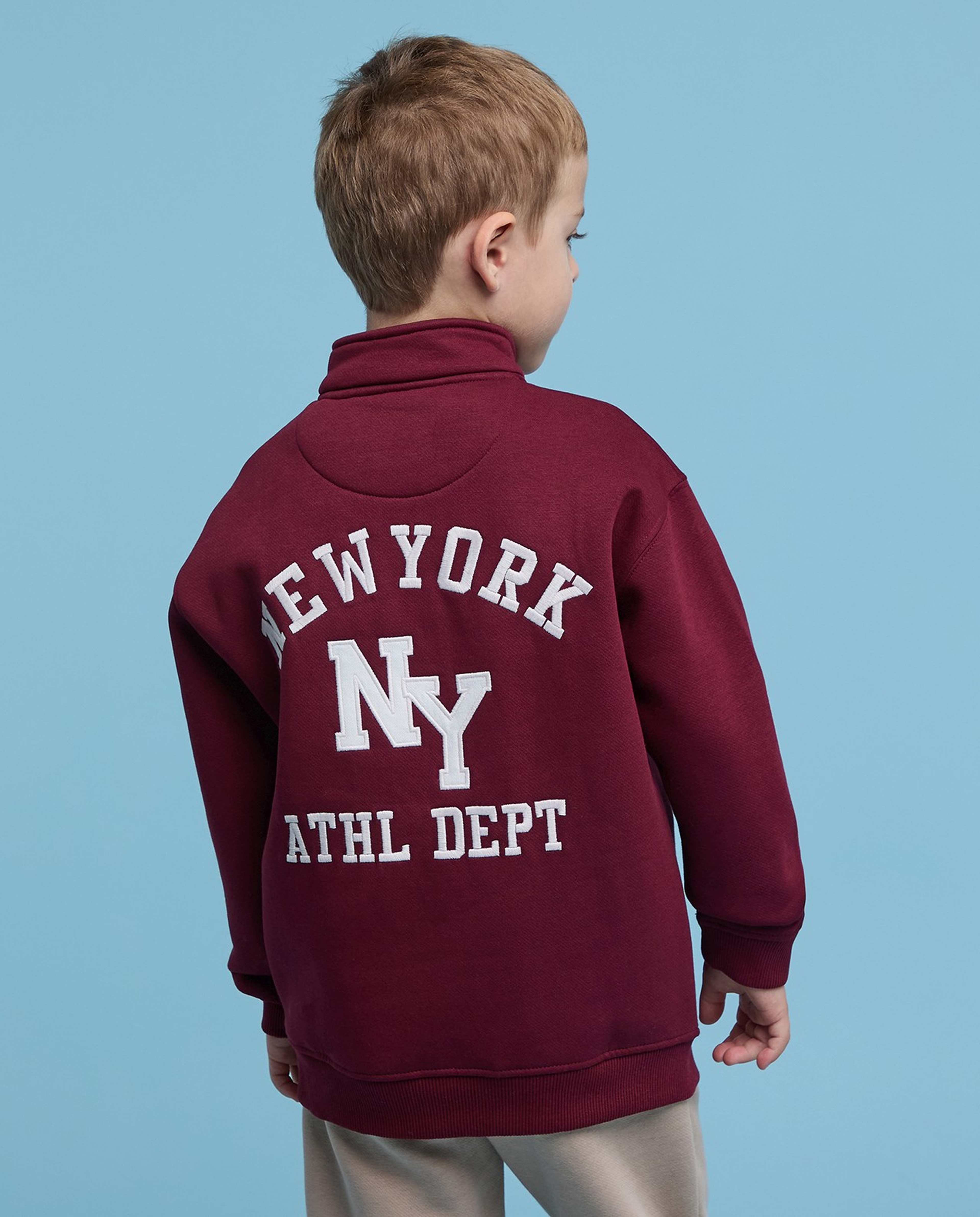 Embroidered Sweatshirt with High Neck and Long Sleeves