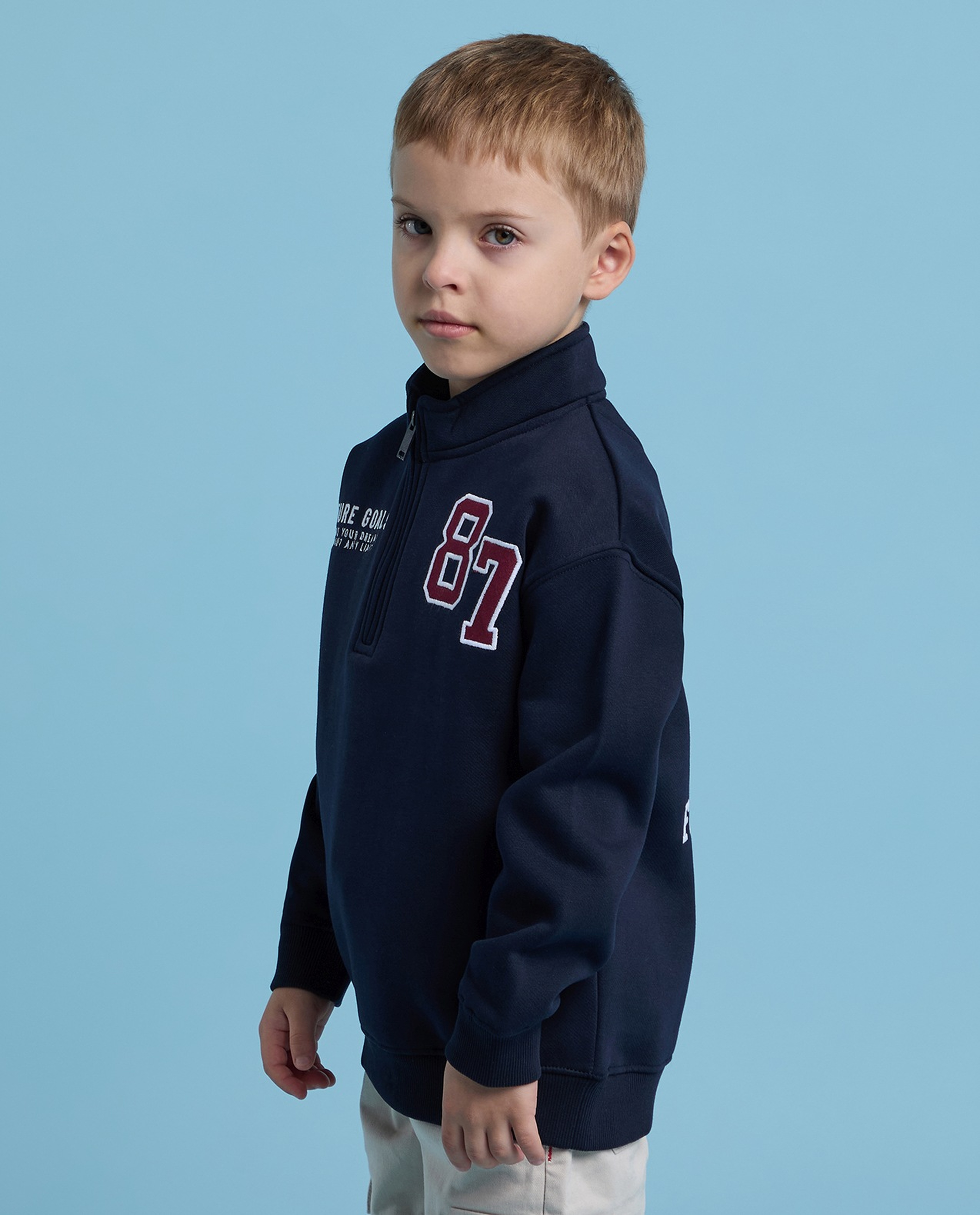 Embroidered Sweatshirt with High Neck and Long Sleeves