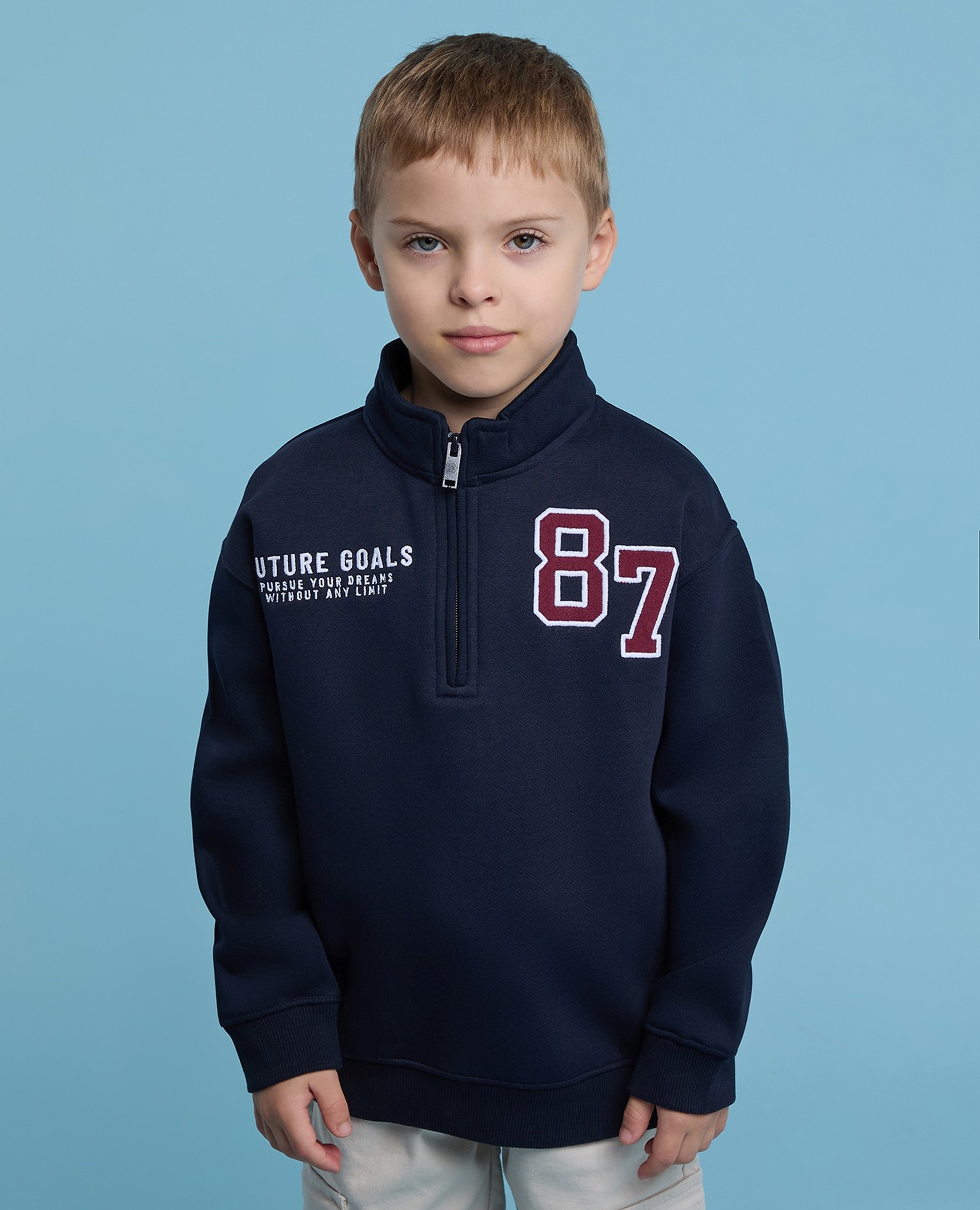 Embroidered Sweatshirt with High Neck and Long Sleeves