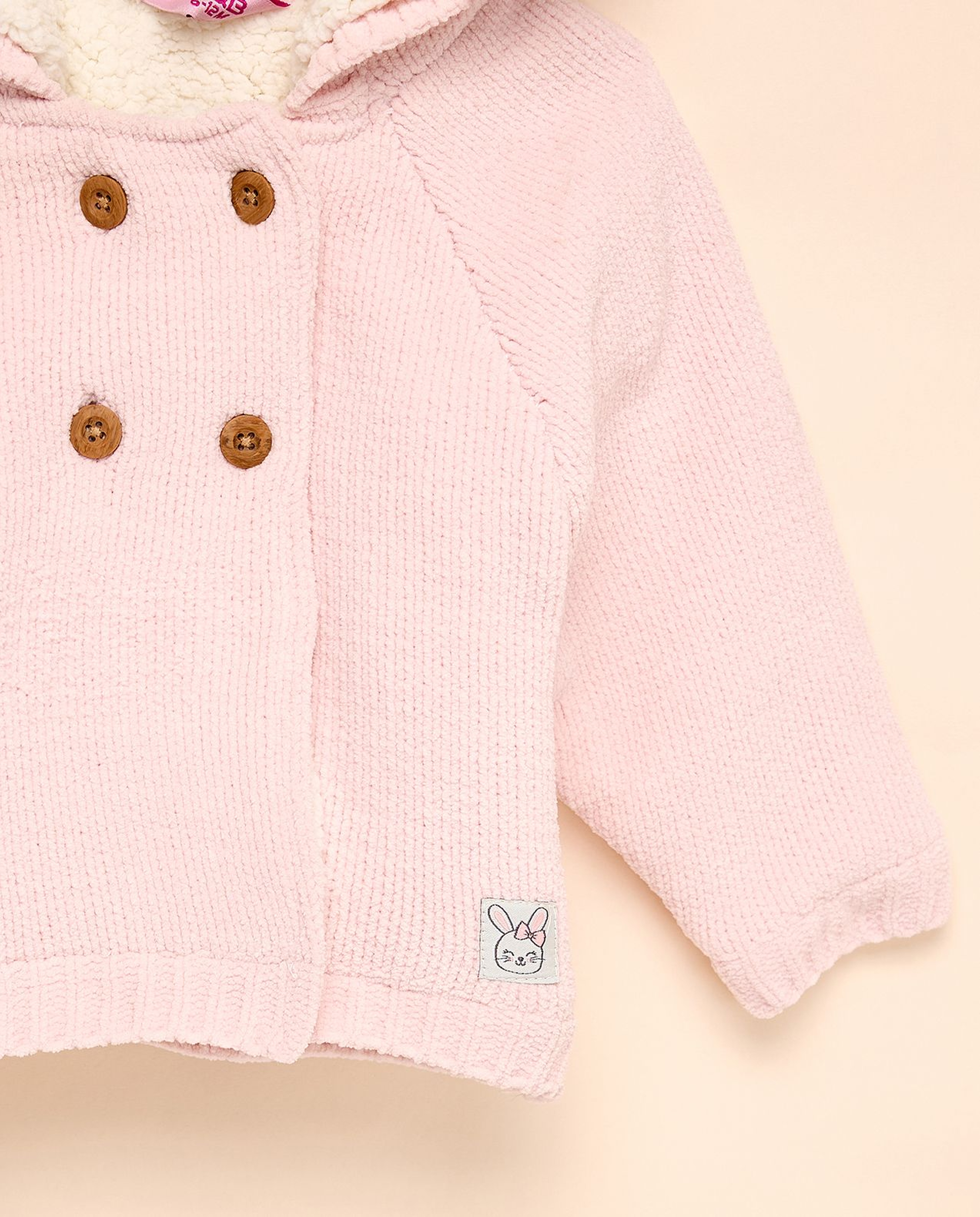 Textured Hooded Cardigan with Button Closure