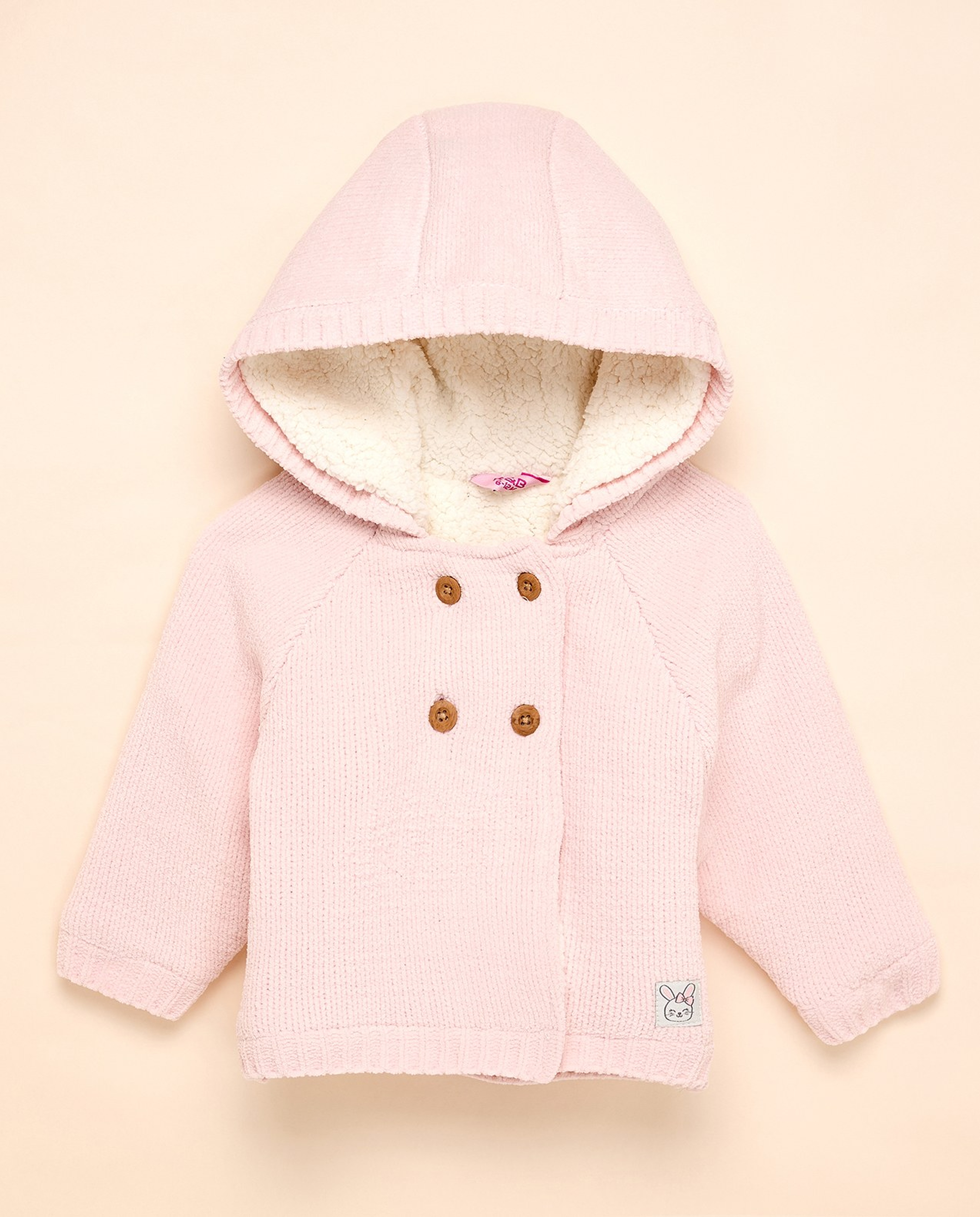 Textured Hooded Cardigan with Button Closure