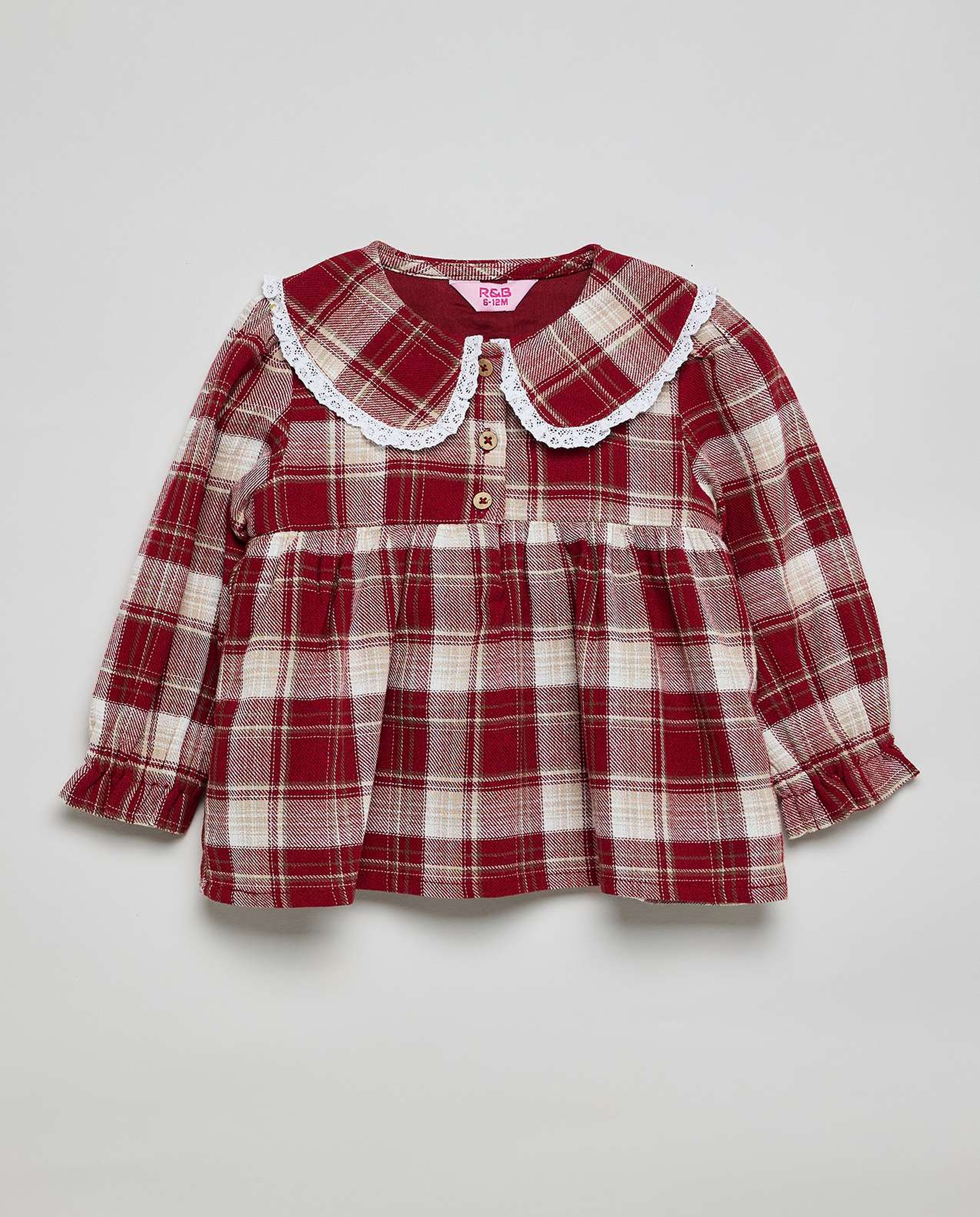 Plaid Top with Peter Pan Collar and Long Sleeves