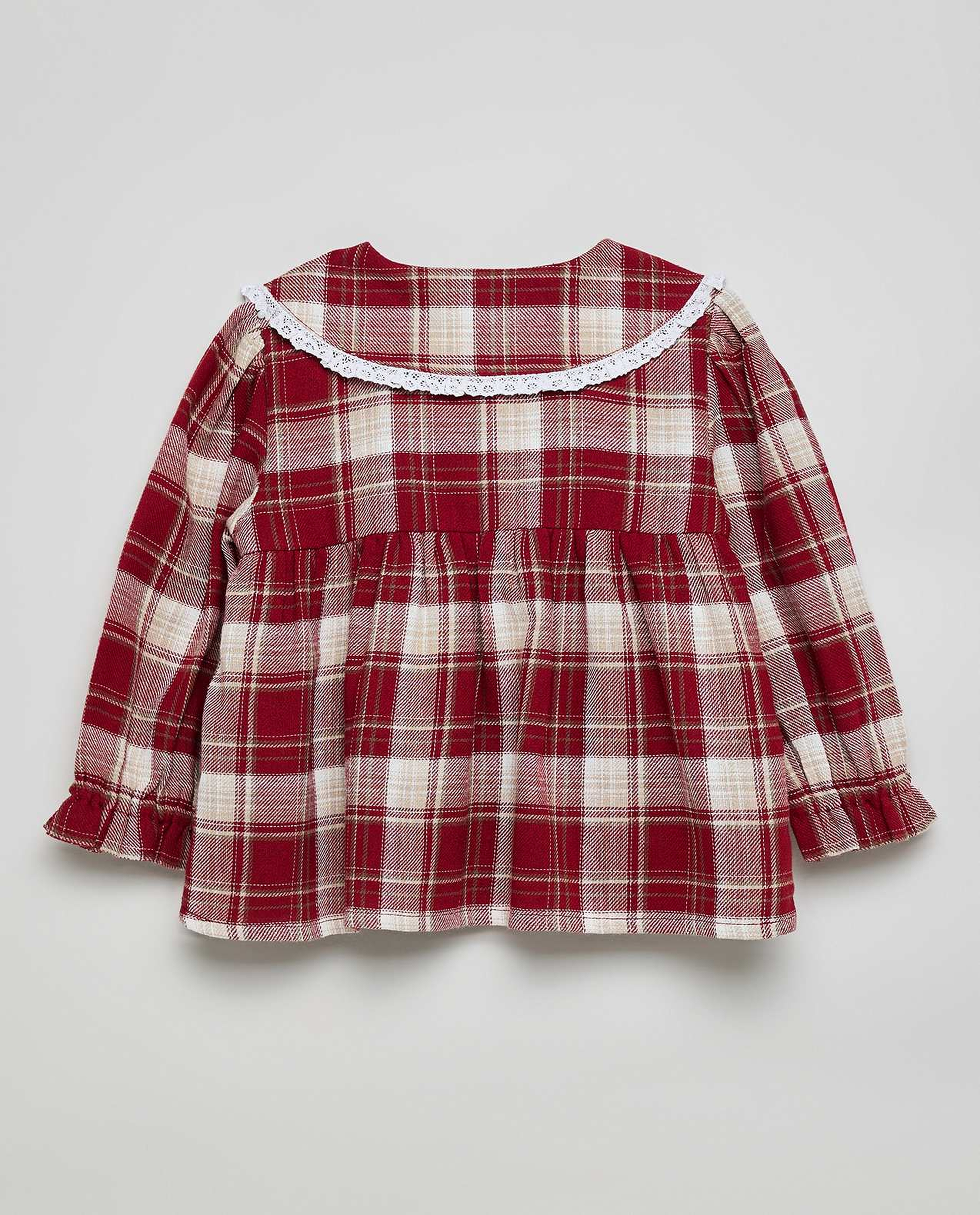 Plaid Top with Peter Pan Collar and Long Sleeves