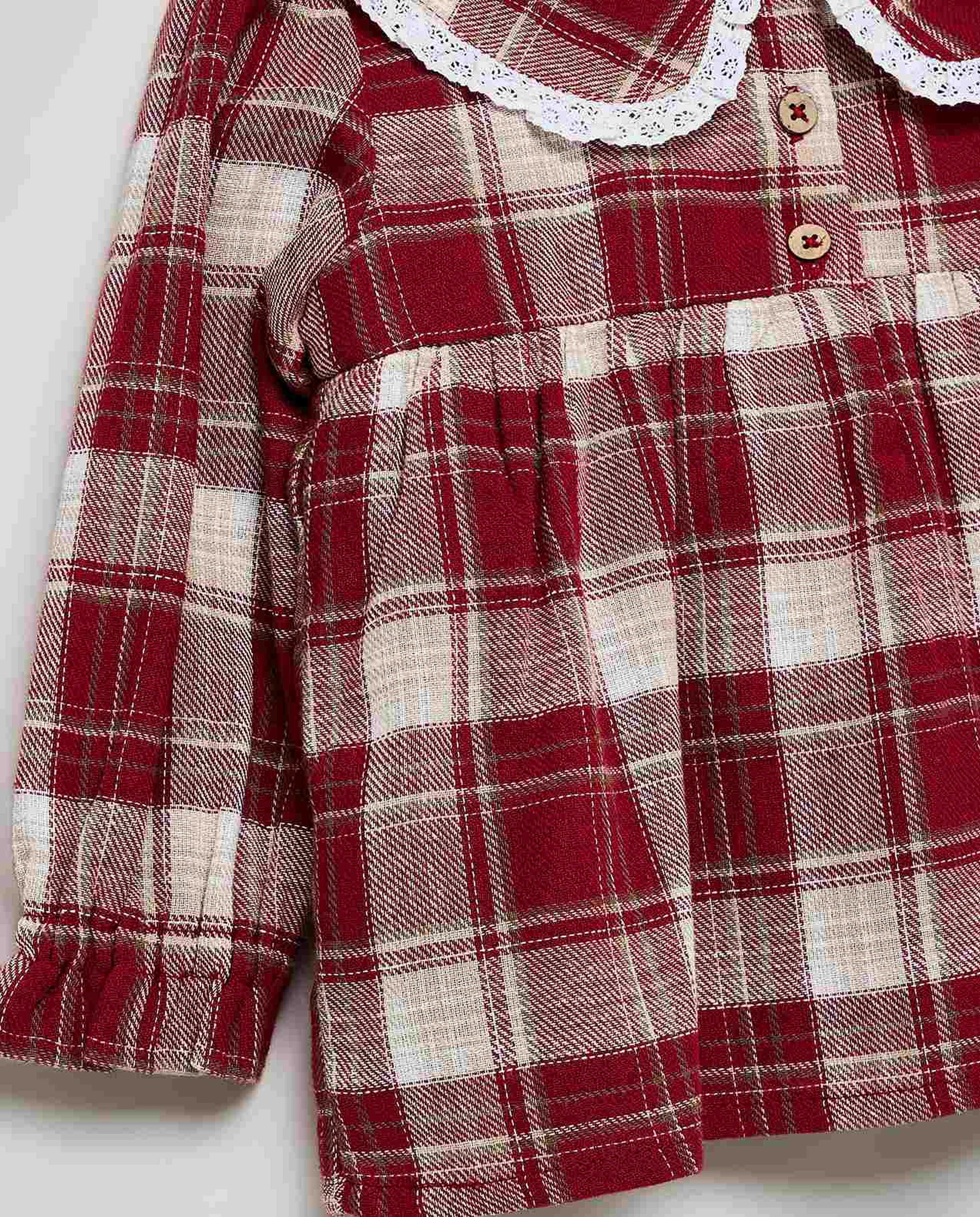 Plaid Top with Peter Pan Collar and Long Sleeves