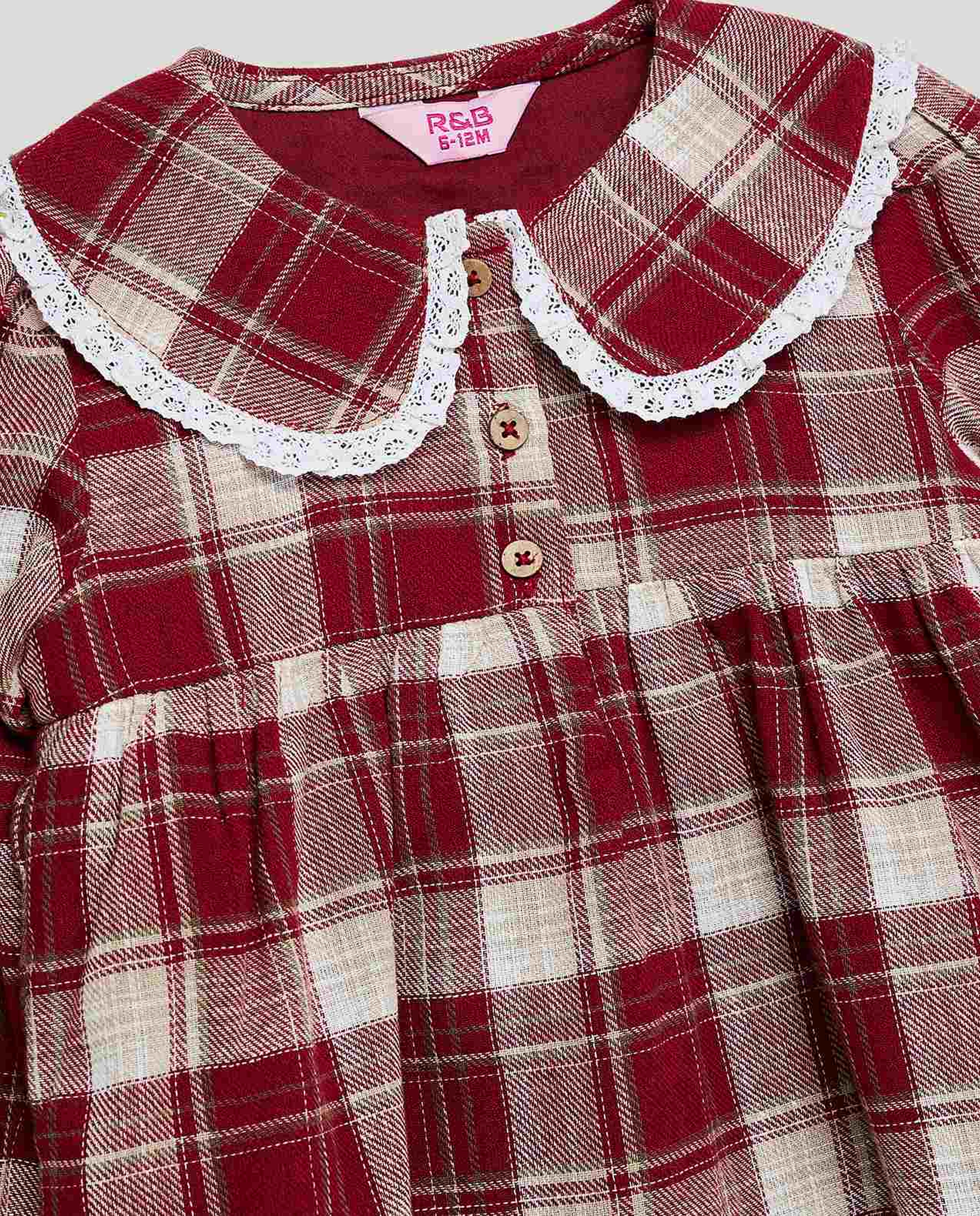 Plaid Top with Peter Pan Collar and Long Sleeves