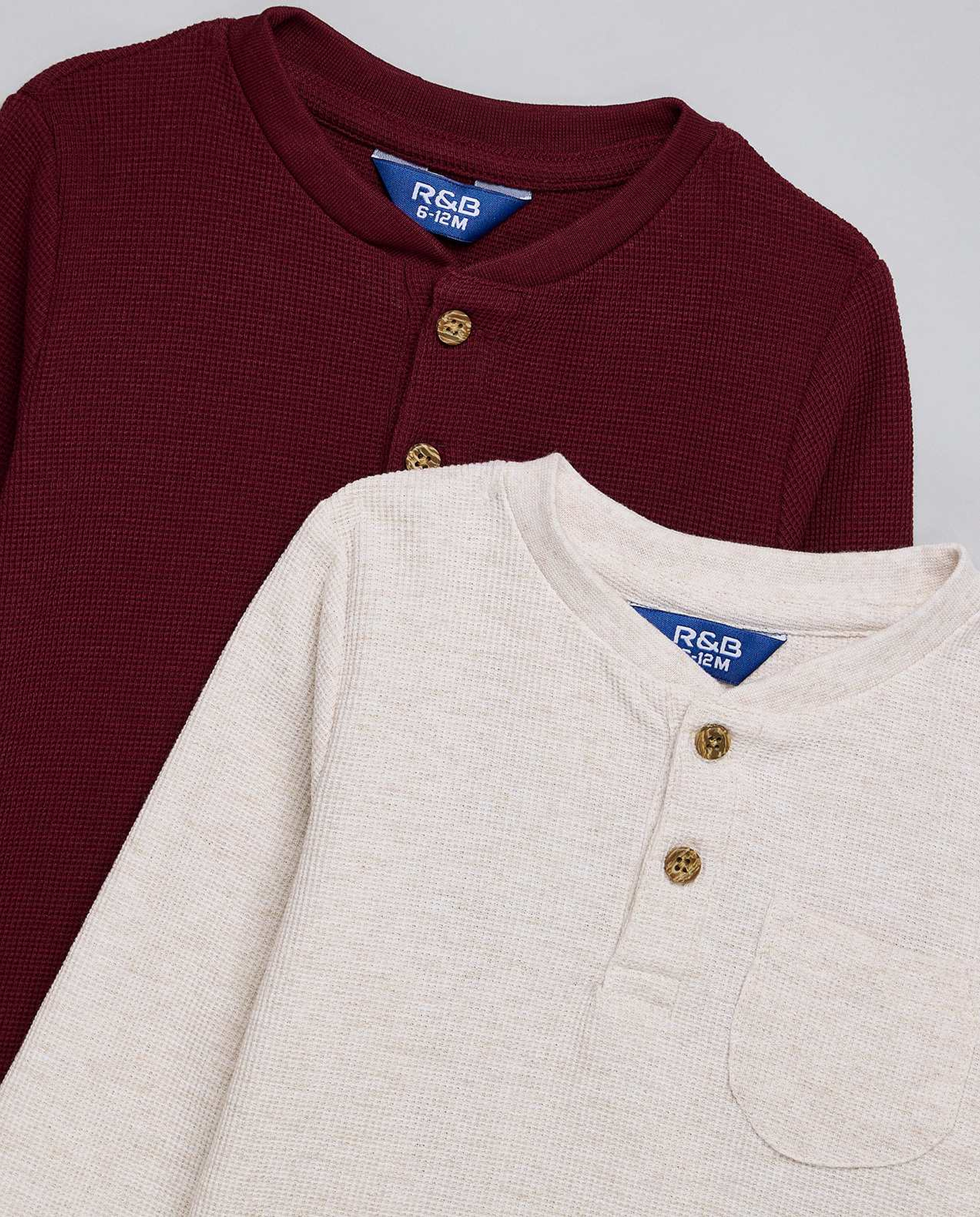 2 Pack Textured T-Shirts with Long Sleeves