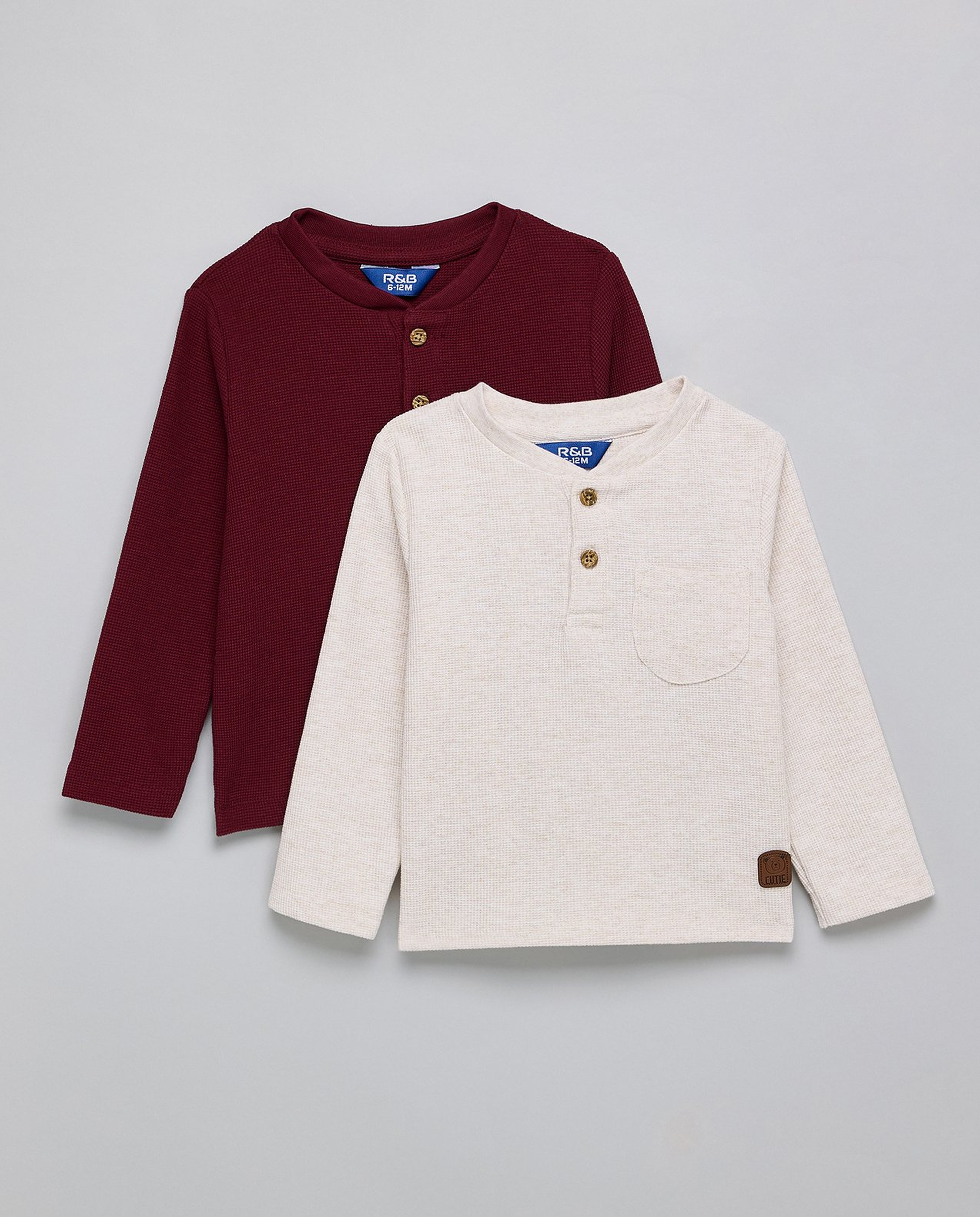 2 Pack Textured T-Shirts with Long Sleeves