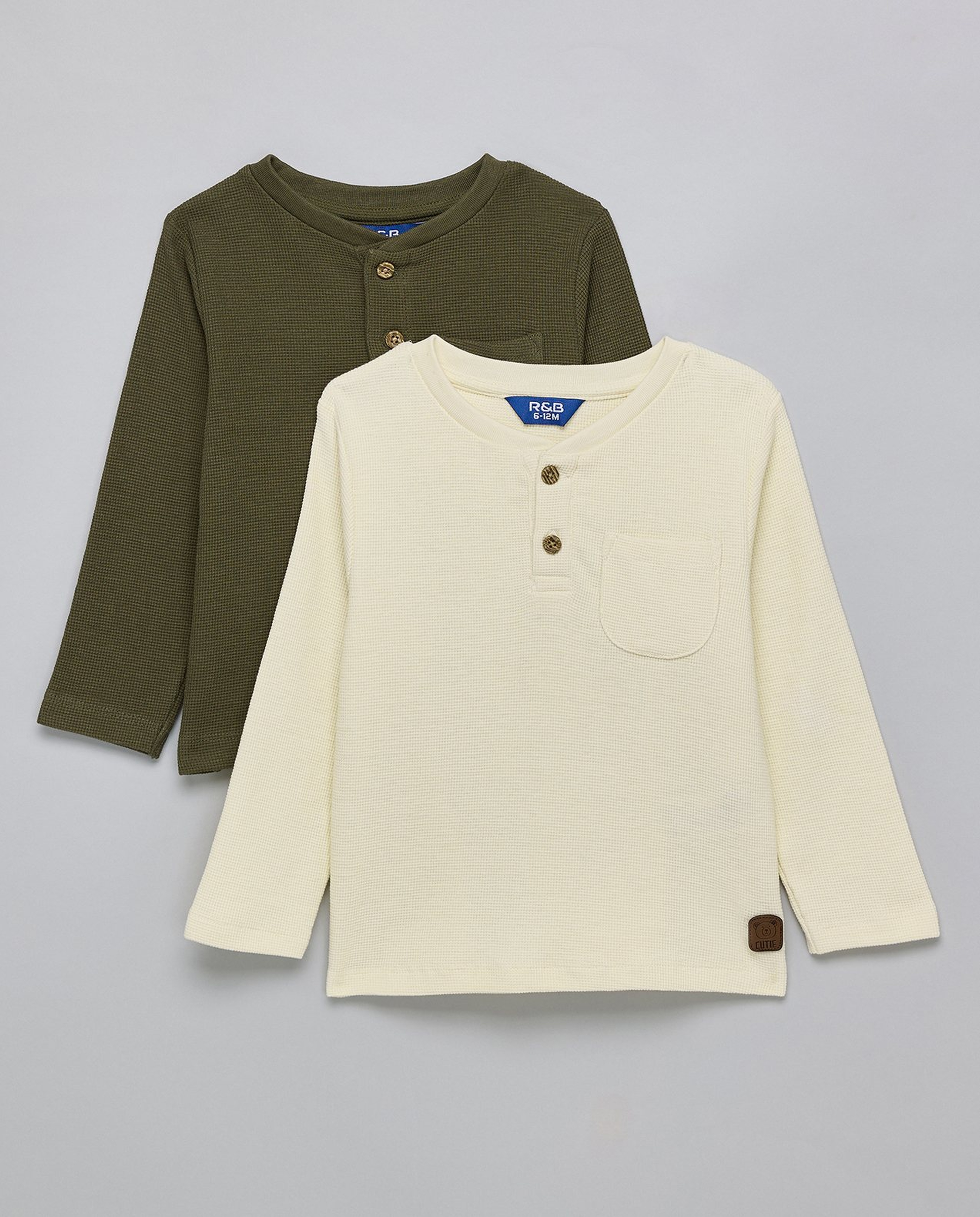 2 Pack Textured T-Shirts with Long Sleeves