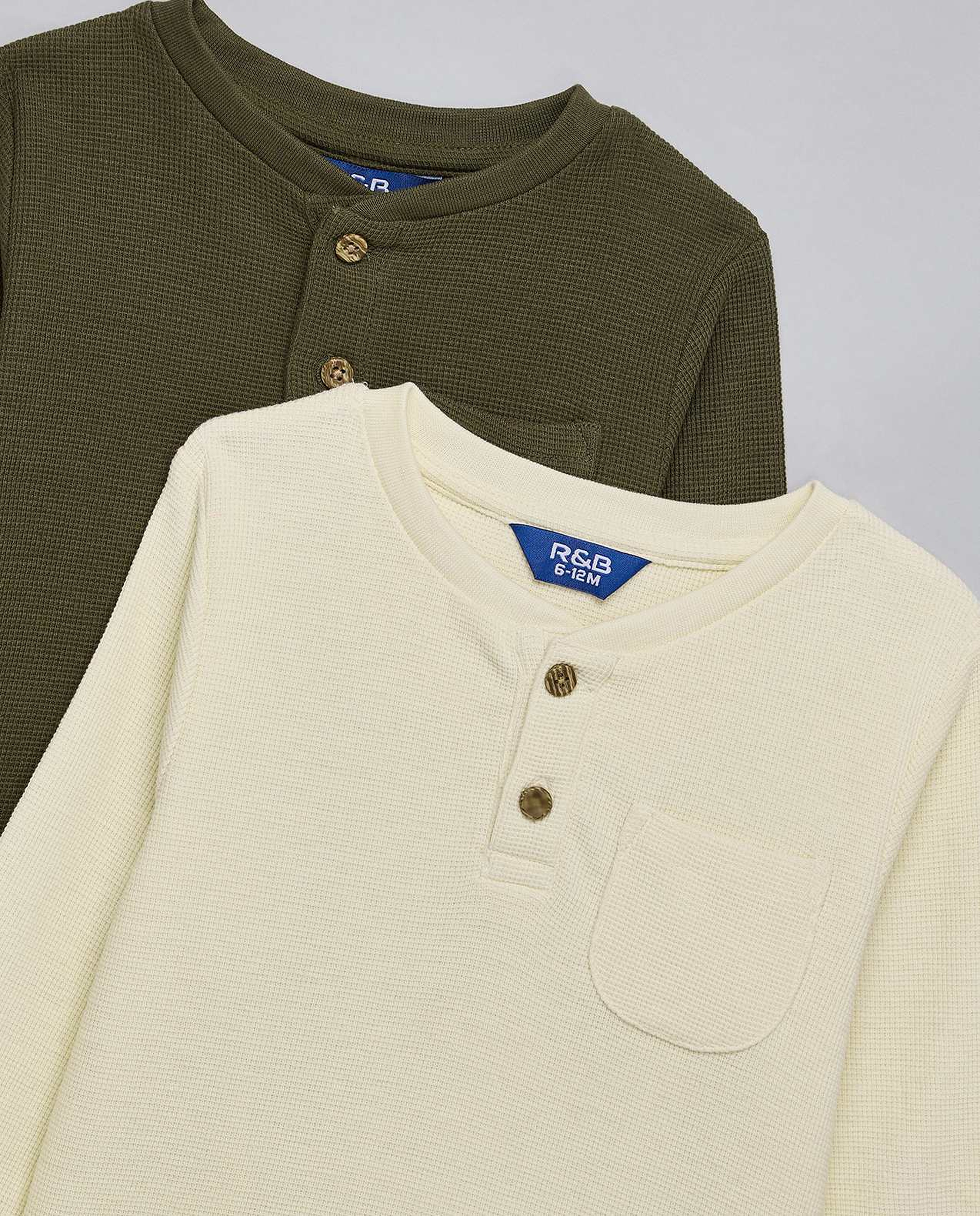 2 Pack Textured T-Shirts with Long Sleeves