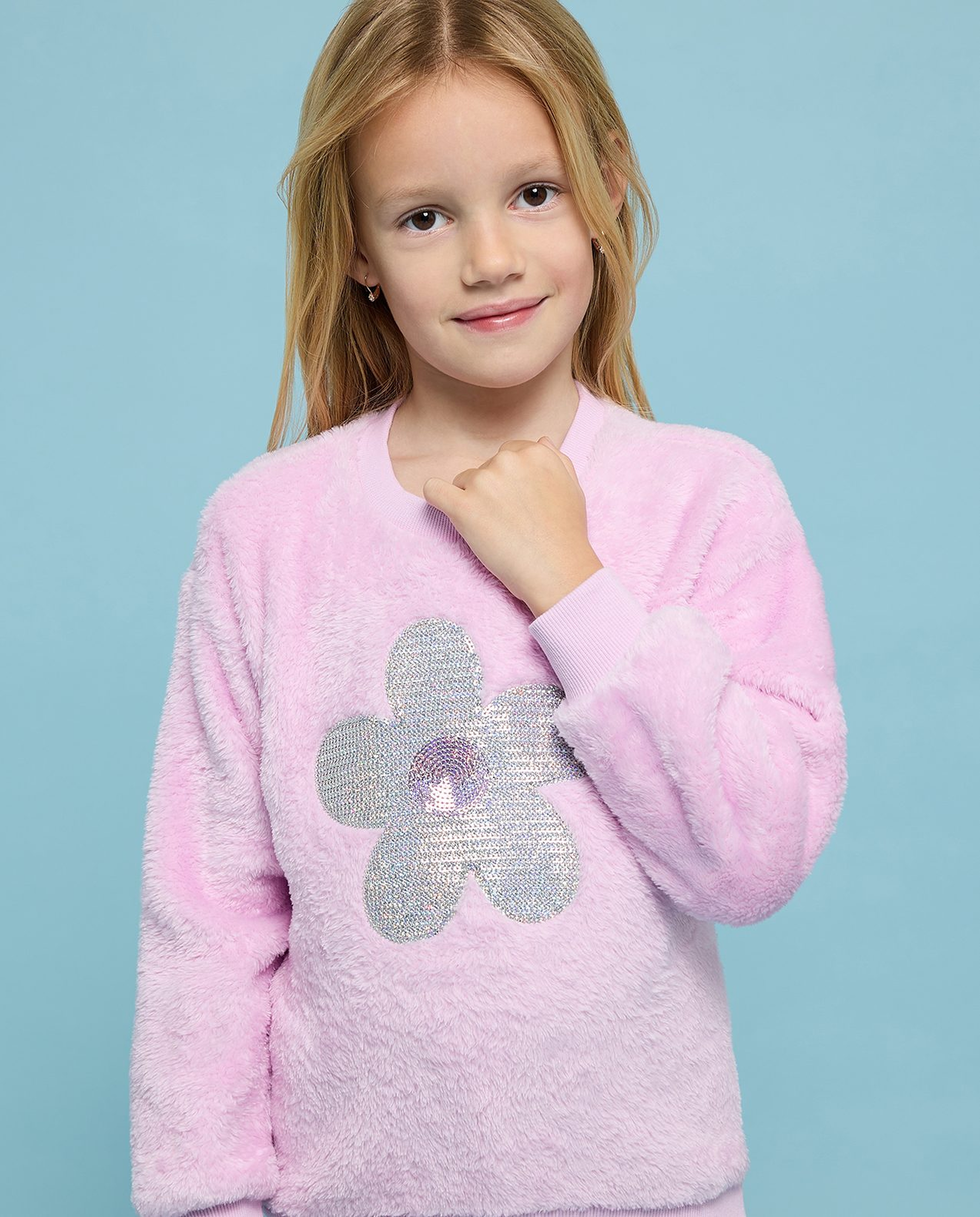 Sequined Sweatshirt with Crew Neck and Long Sleeves