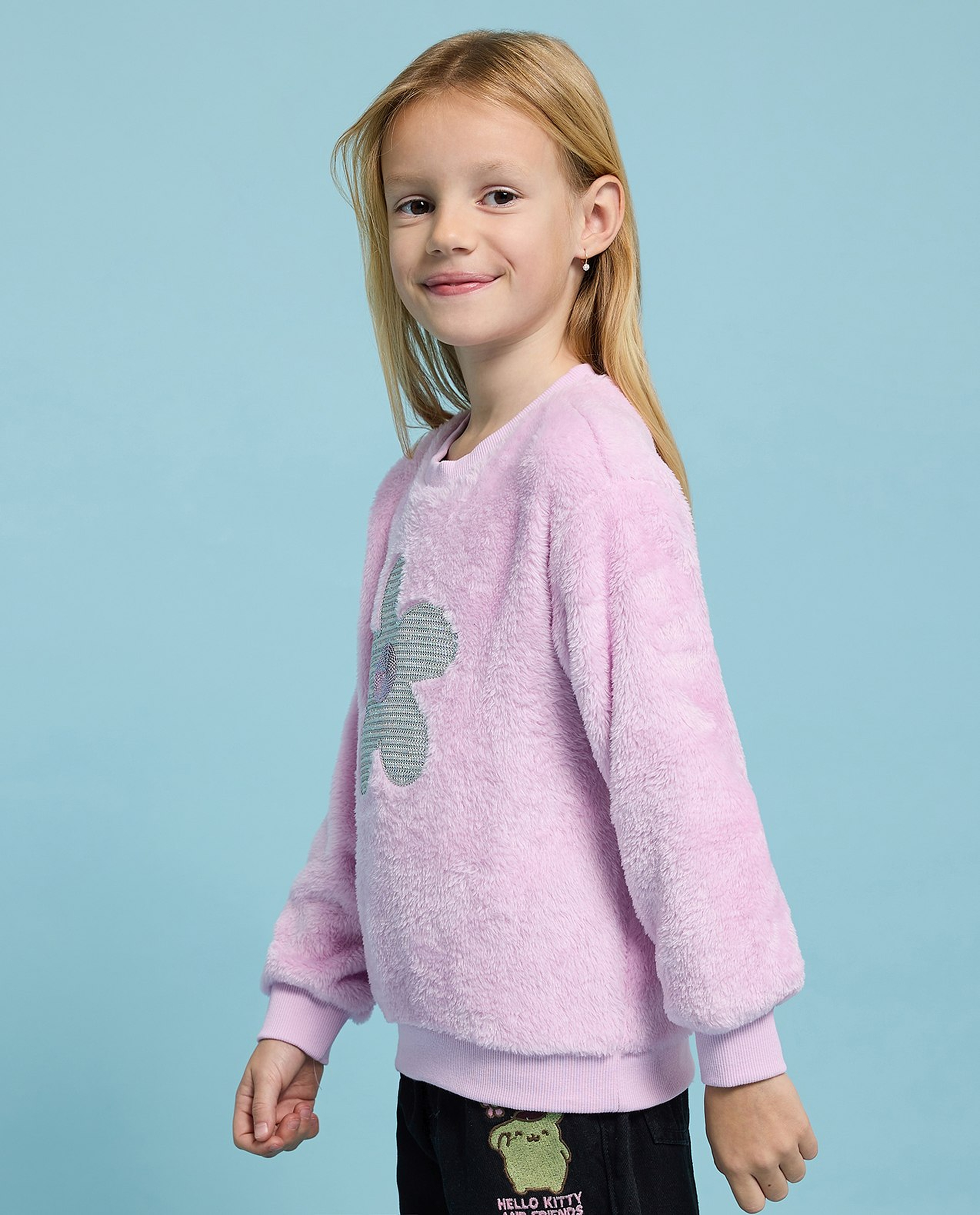 Sequined Sweatshirt with Crew Neck and Long Sleeves