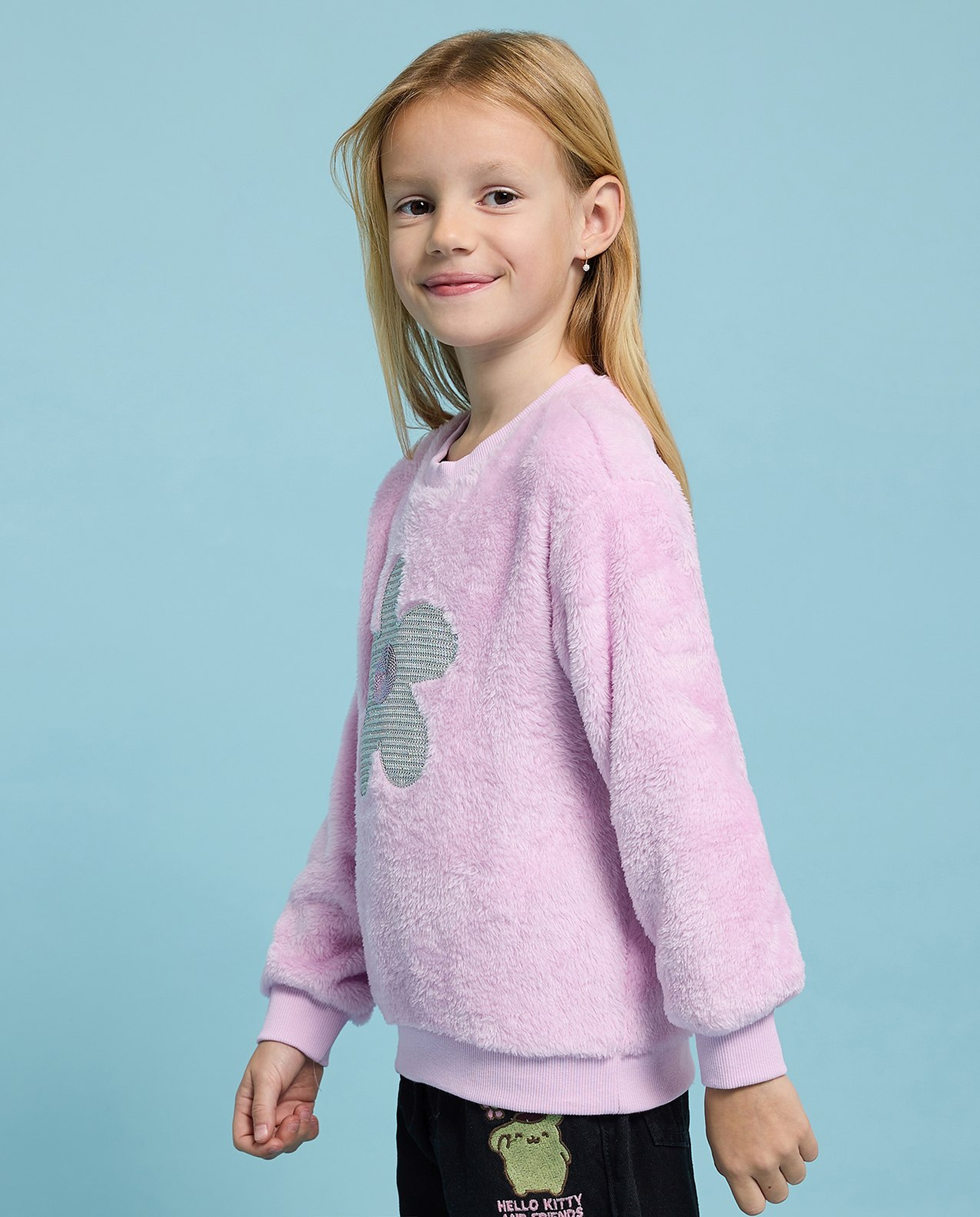 Sequined Sweatshirt with Crew Neck and Long Sleeves