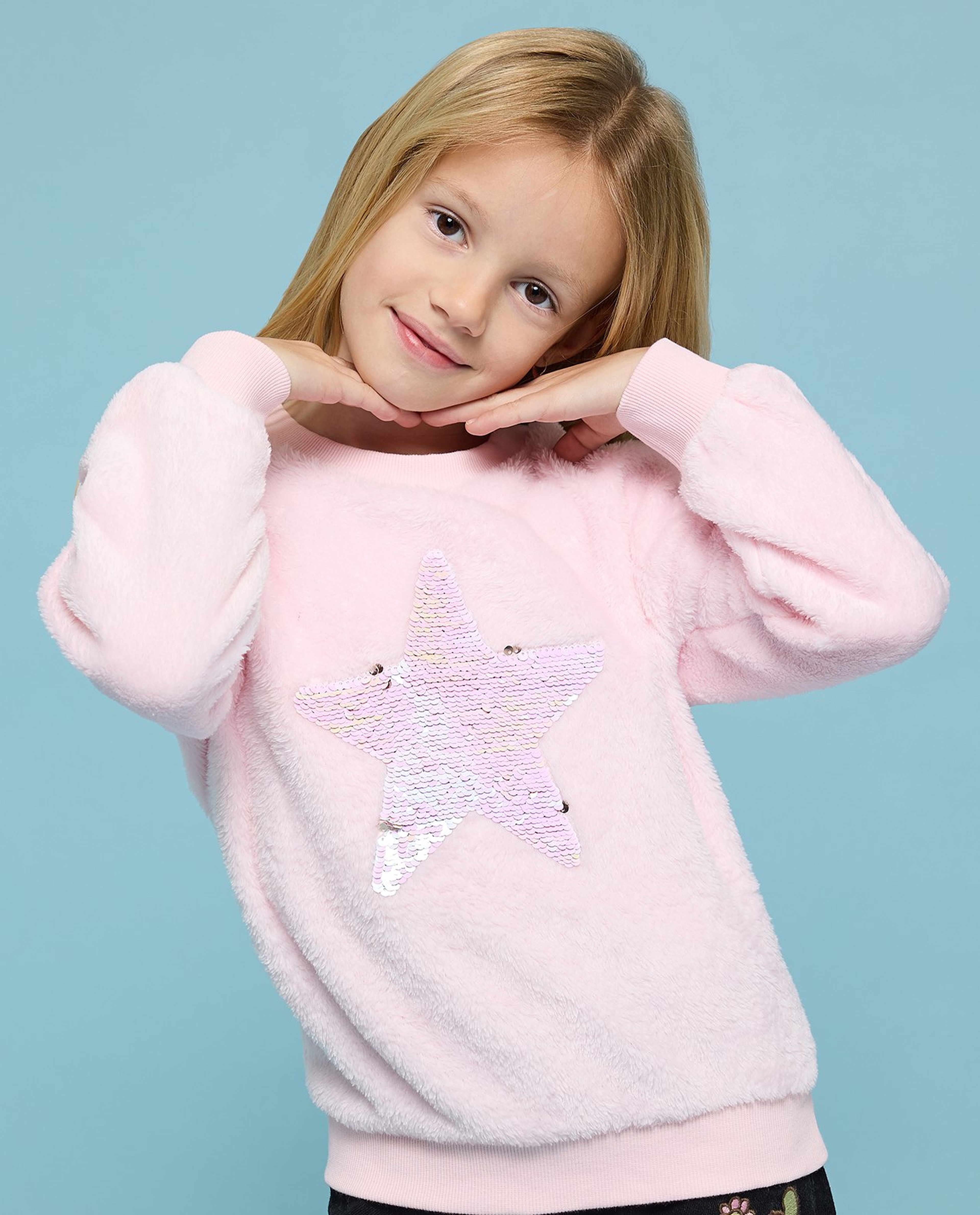 Sequined Sweatshirt with Crew Neck and Long Sleeves