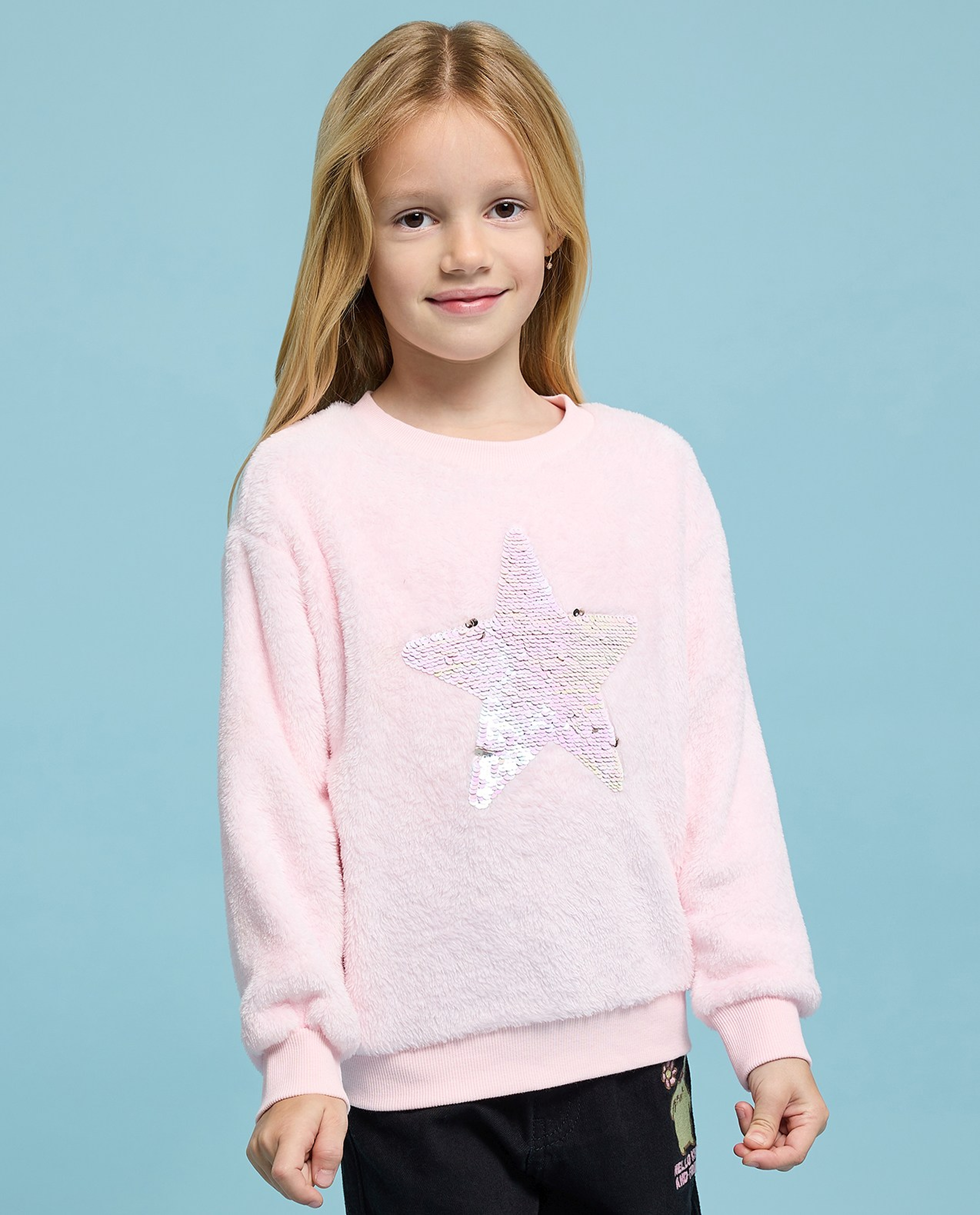 Sequined Sweatshirt with Crew Neck and Long Sleeves
