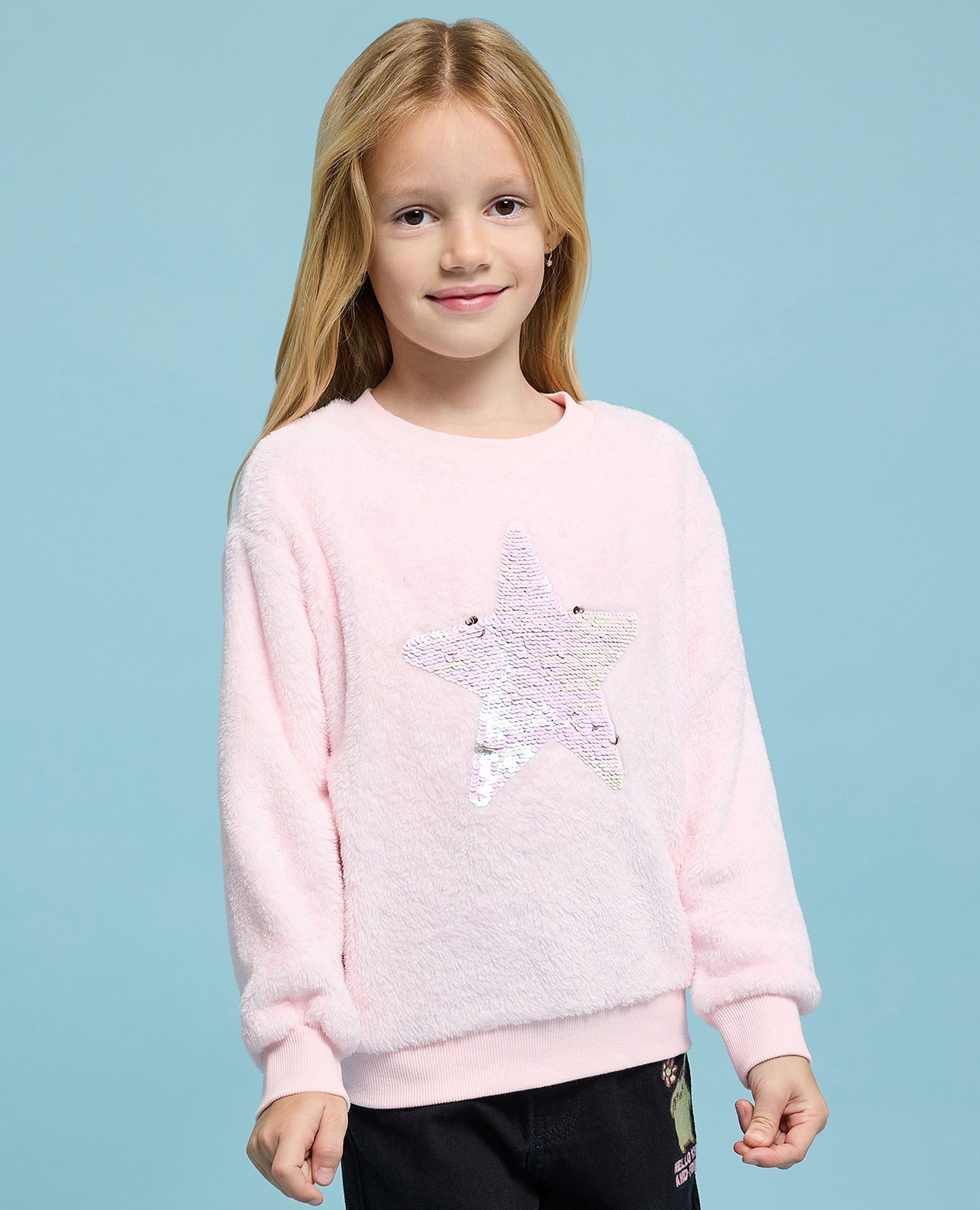 Sequined Sweatshirt with Crew Neck and Long Sleeves