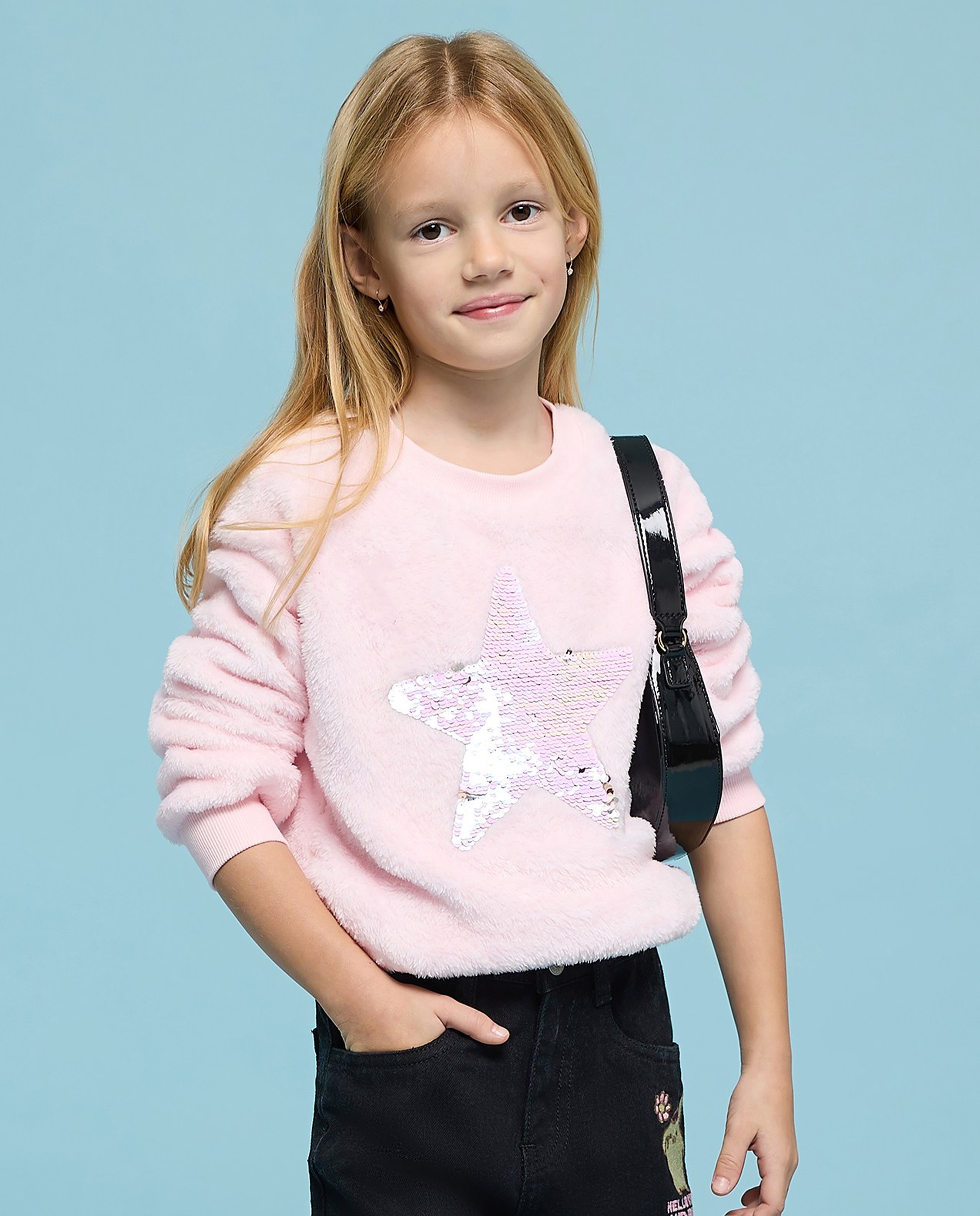 Sequined Sweatshirt with Crew Neck and Long Sleeves