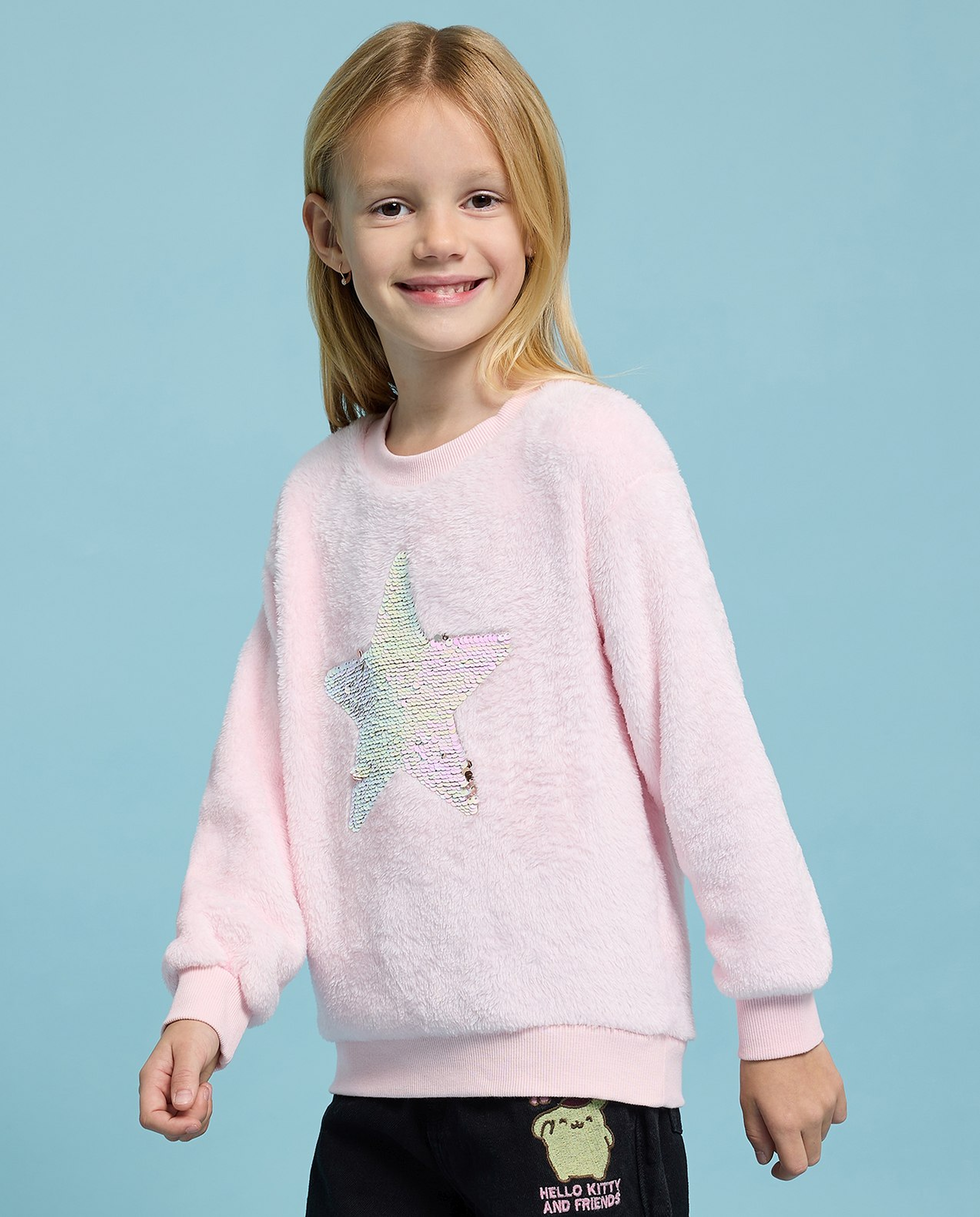 Sequined Sweatshirt with Crew Neck and Long Sleeves
