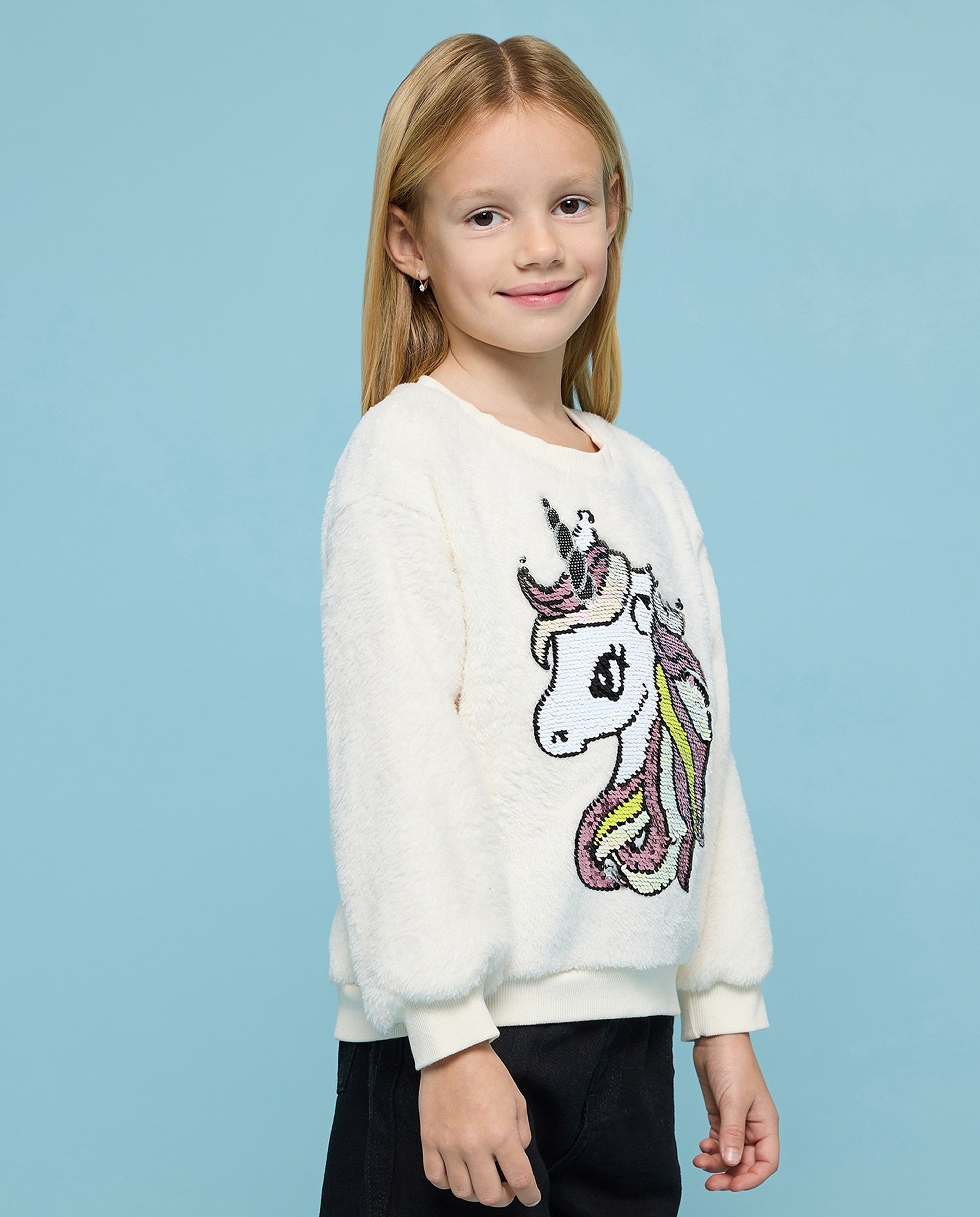 Sequined Sweatshirt with Crew Neck and Long Sleeves