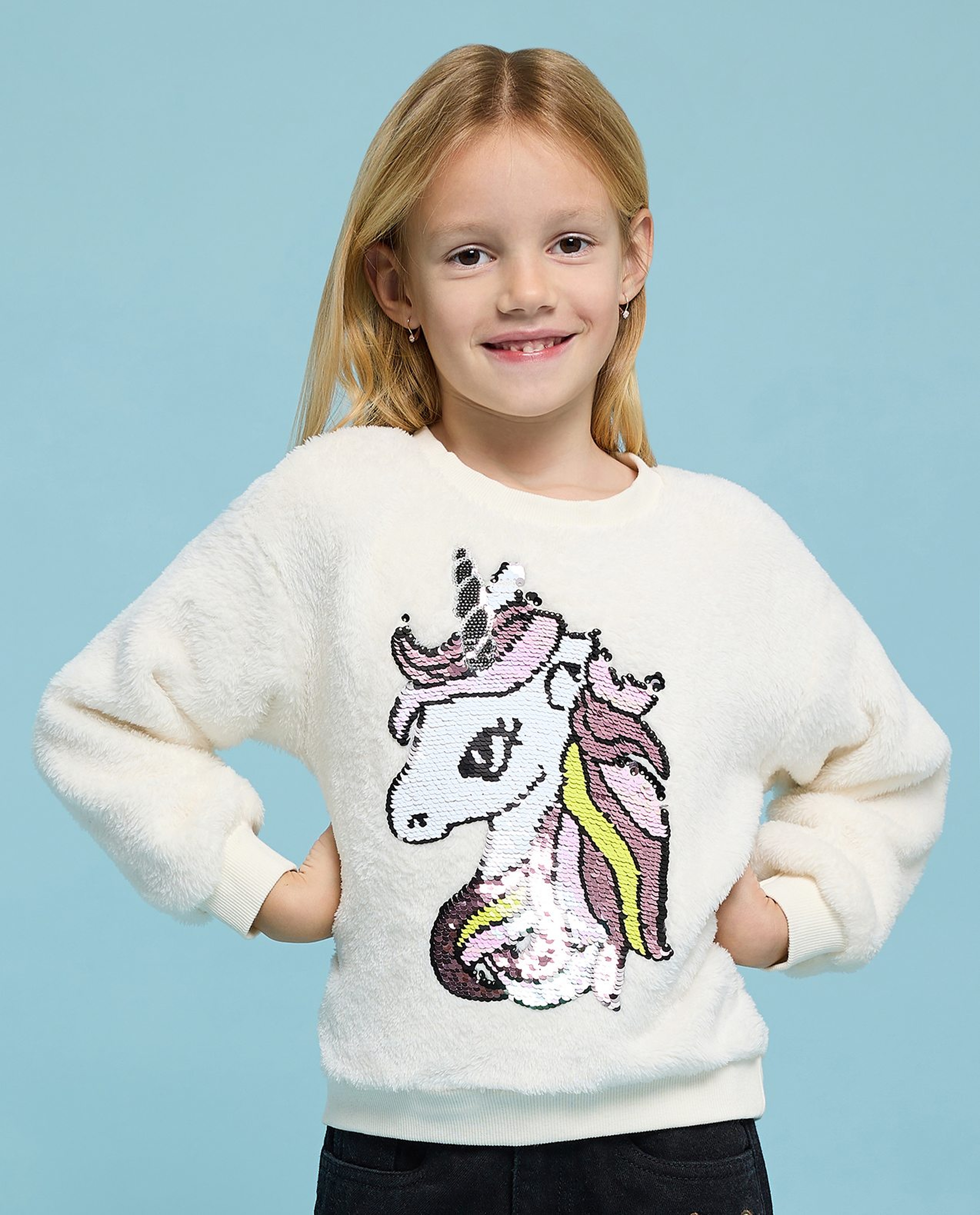 Sequined Sweatshirt with Crew Neck and Long Sleeves