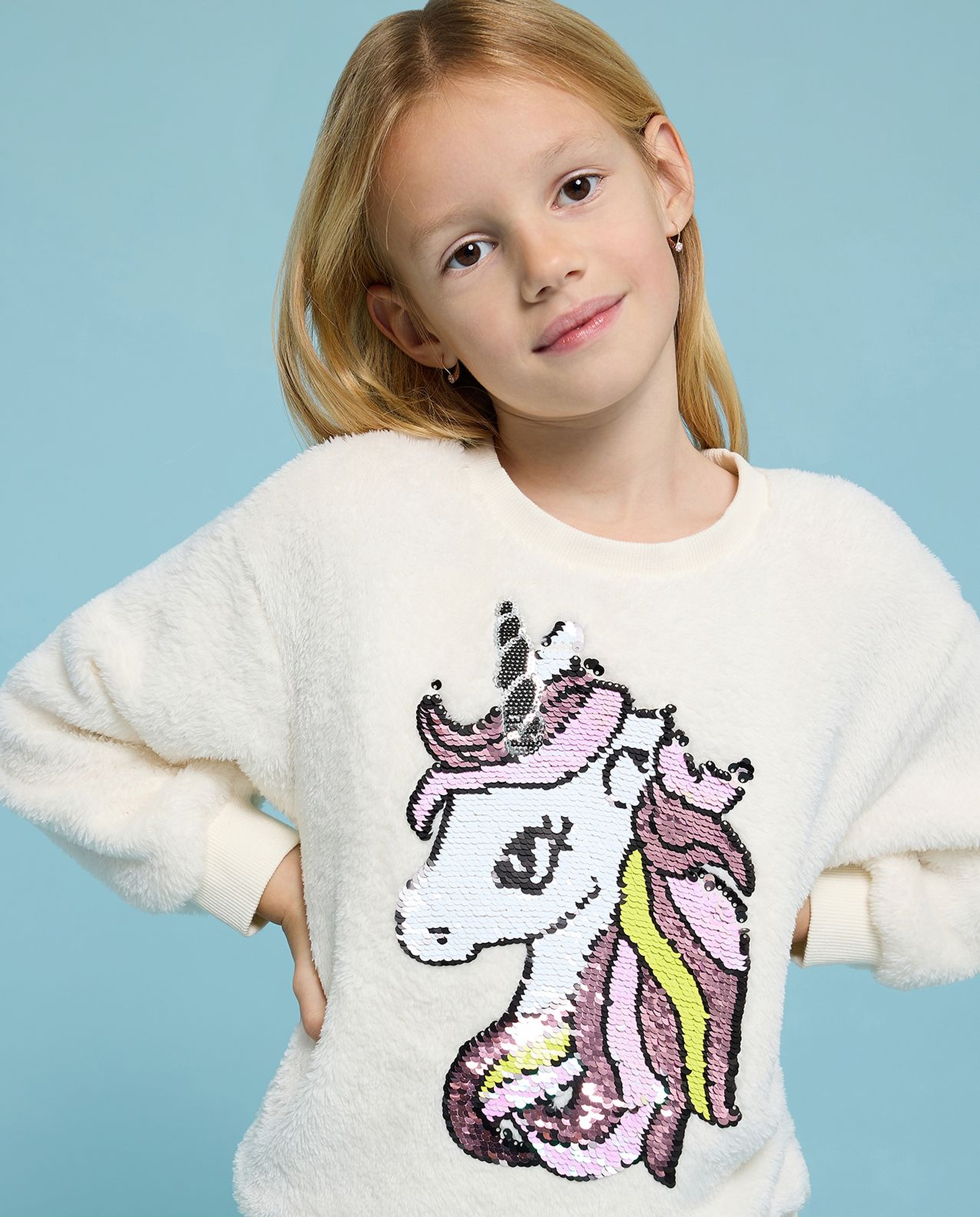 Sequined Sweatshirt with Crew Neck and Long Sleeves