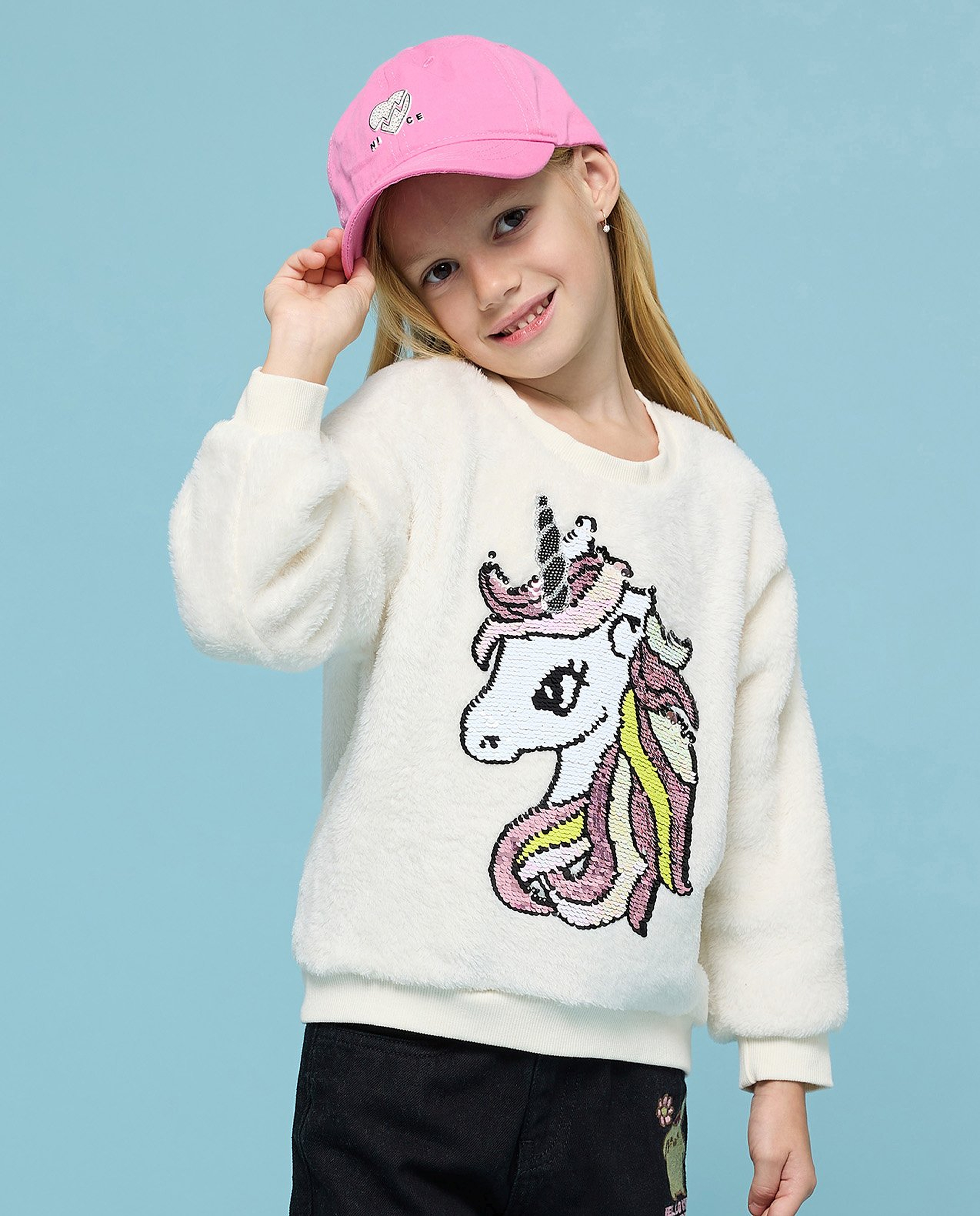 Sequined Sweatshirt with Crew Neck and Long Sleeves