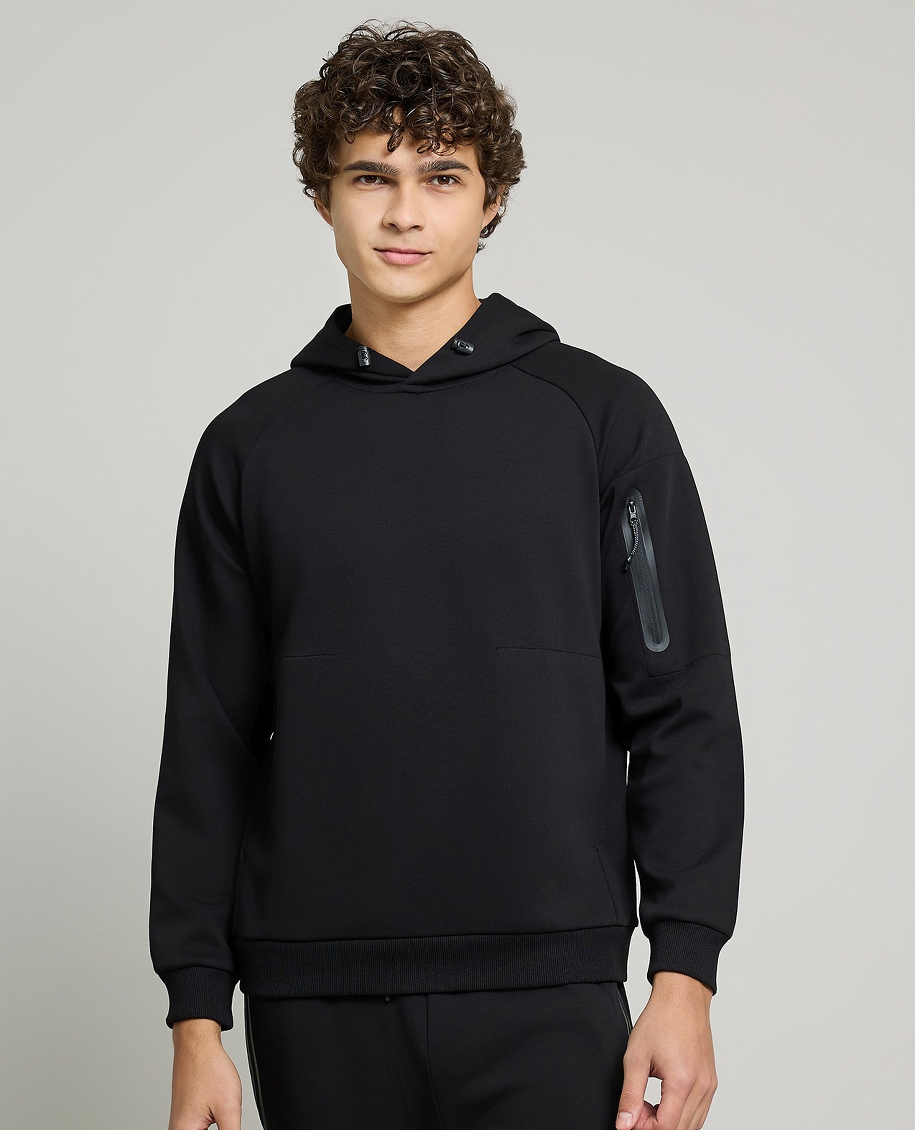 Solid Hoodie with Long Sleeves