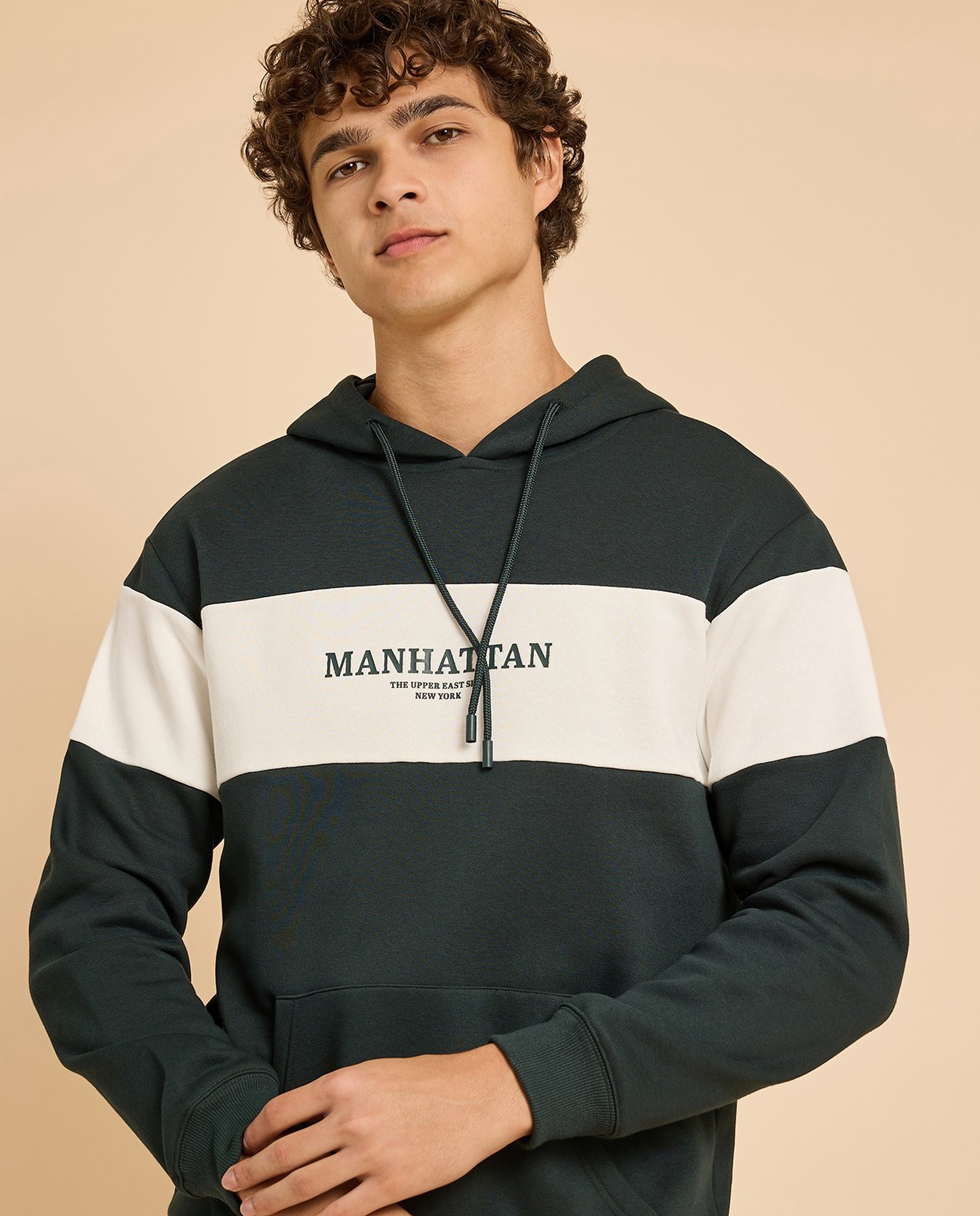 Color Block Hoodie with Long Sleeves