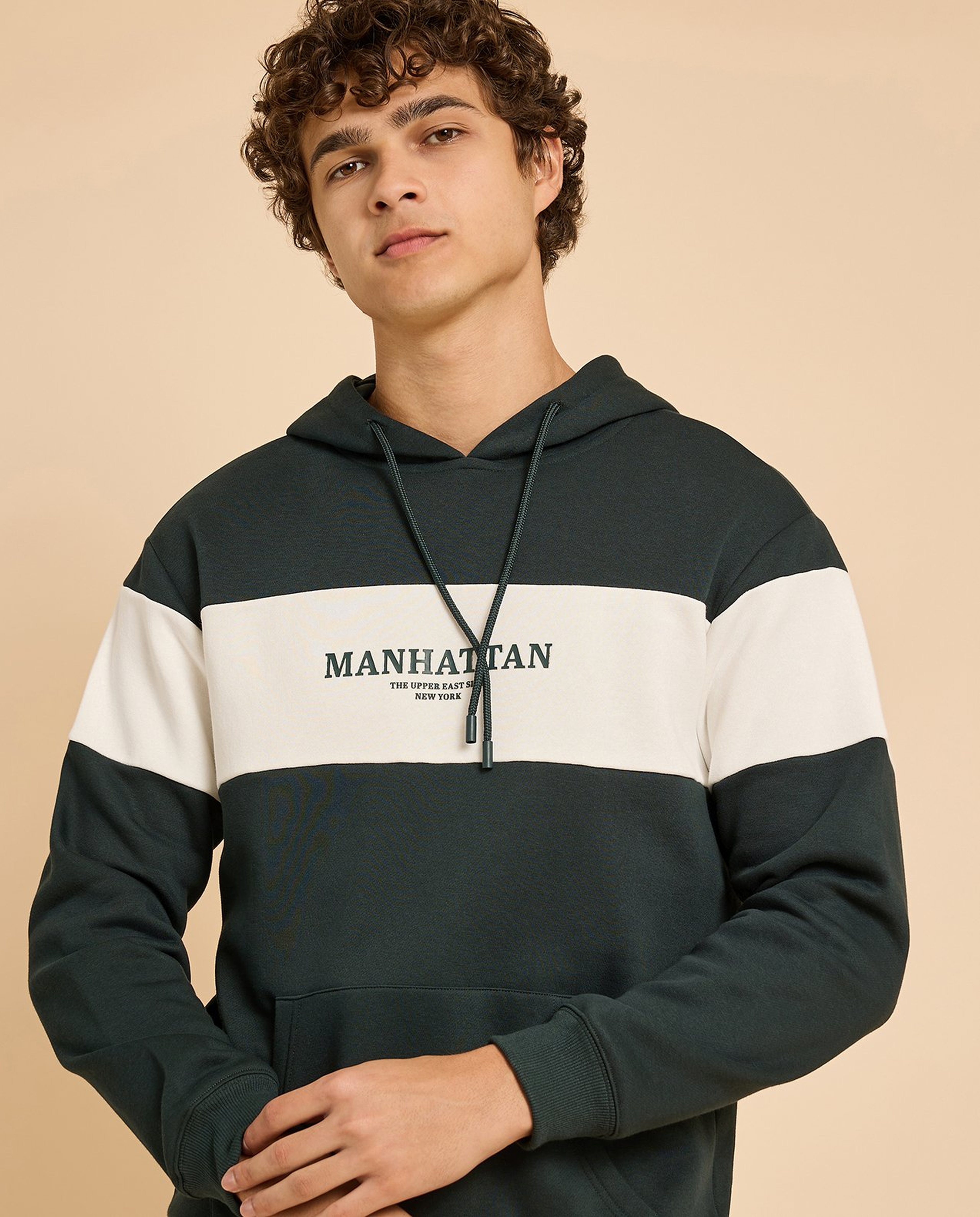 Color Block Hoodie with Long Sleeves