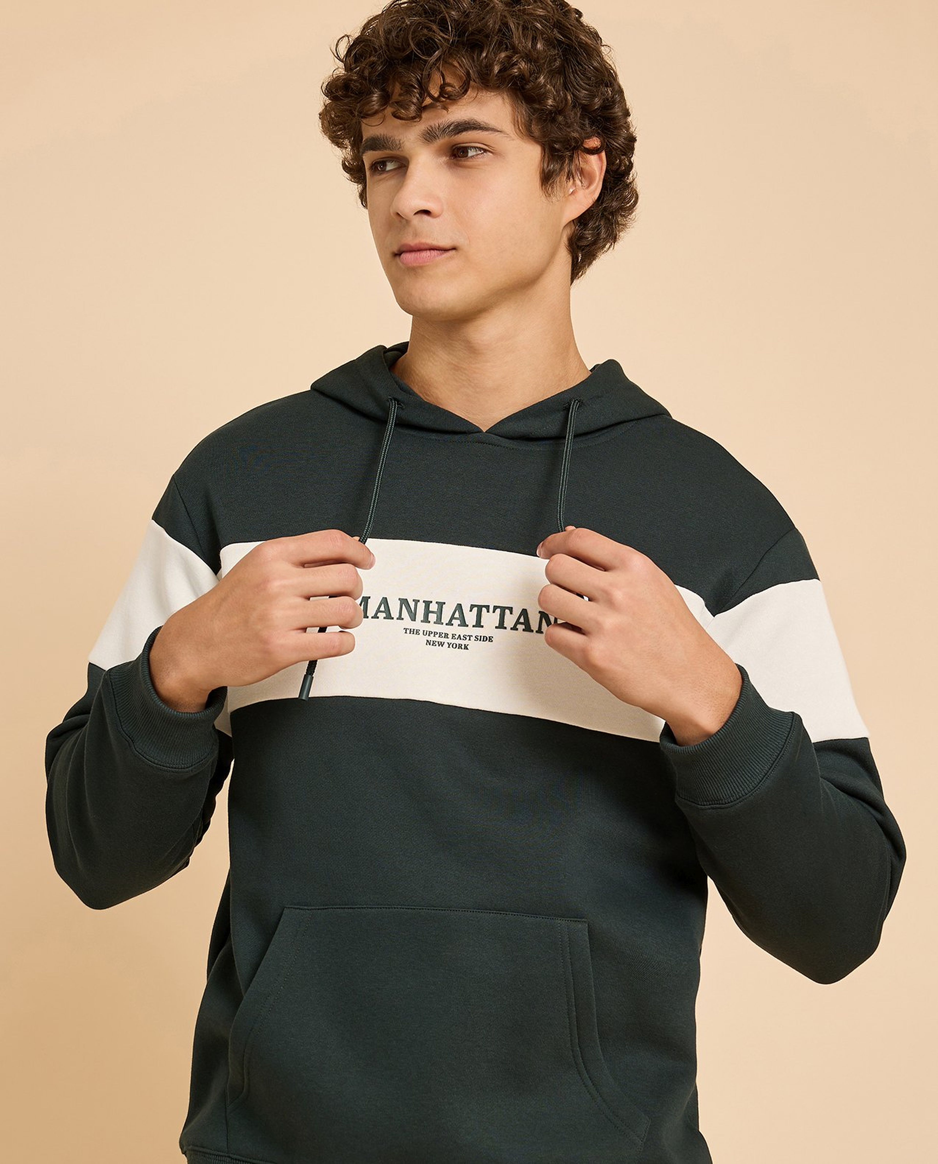 Color Block Hoodie with Long Sleeves