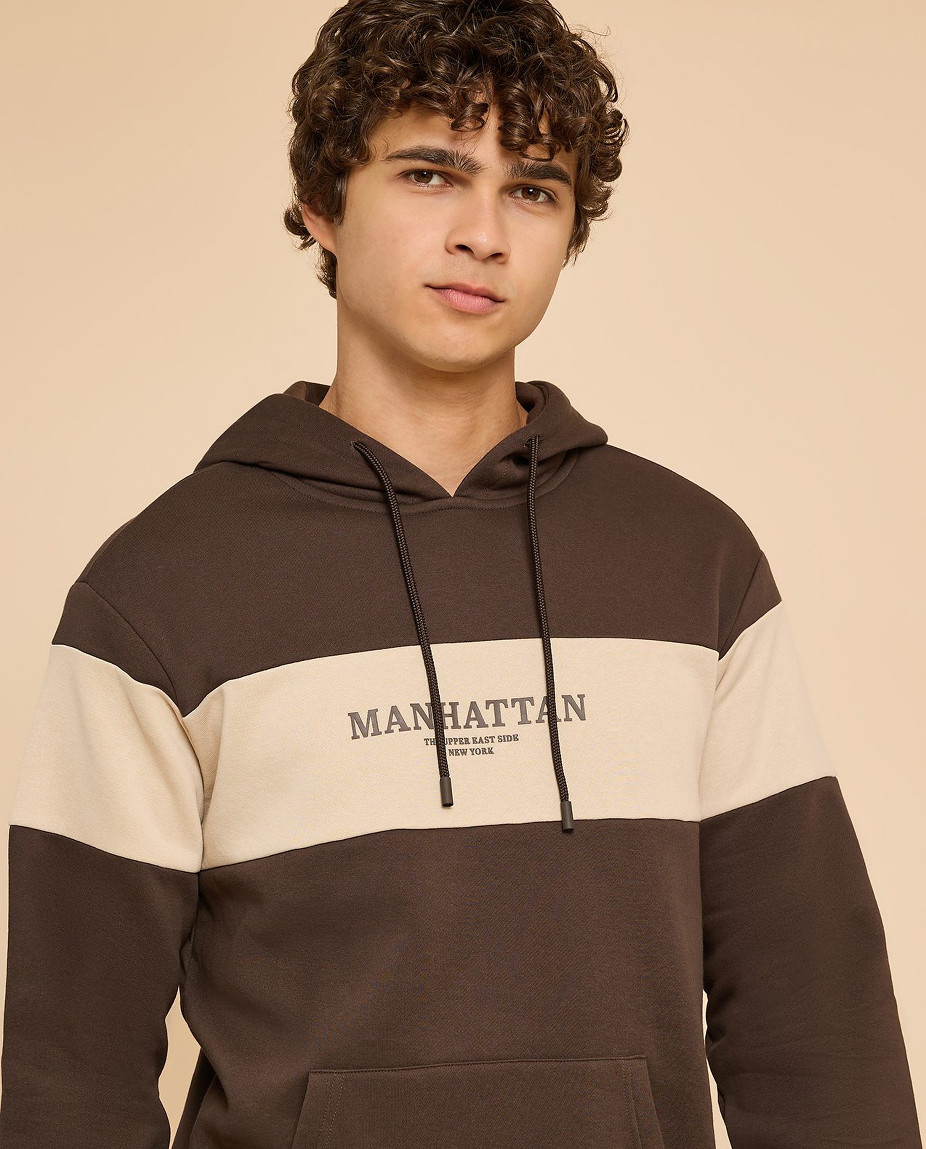 Color Block Hoodie with Long Sleeves