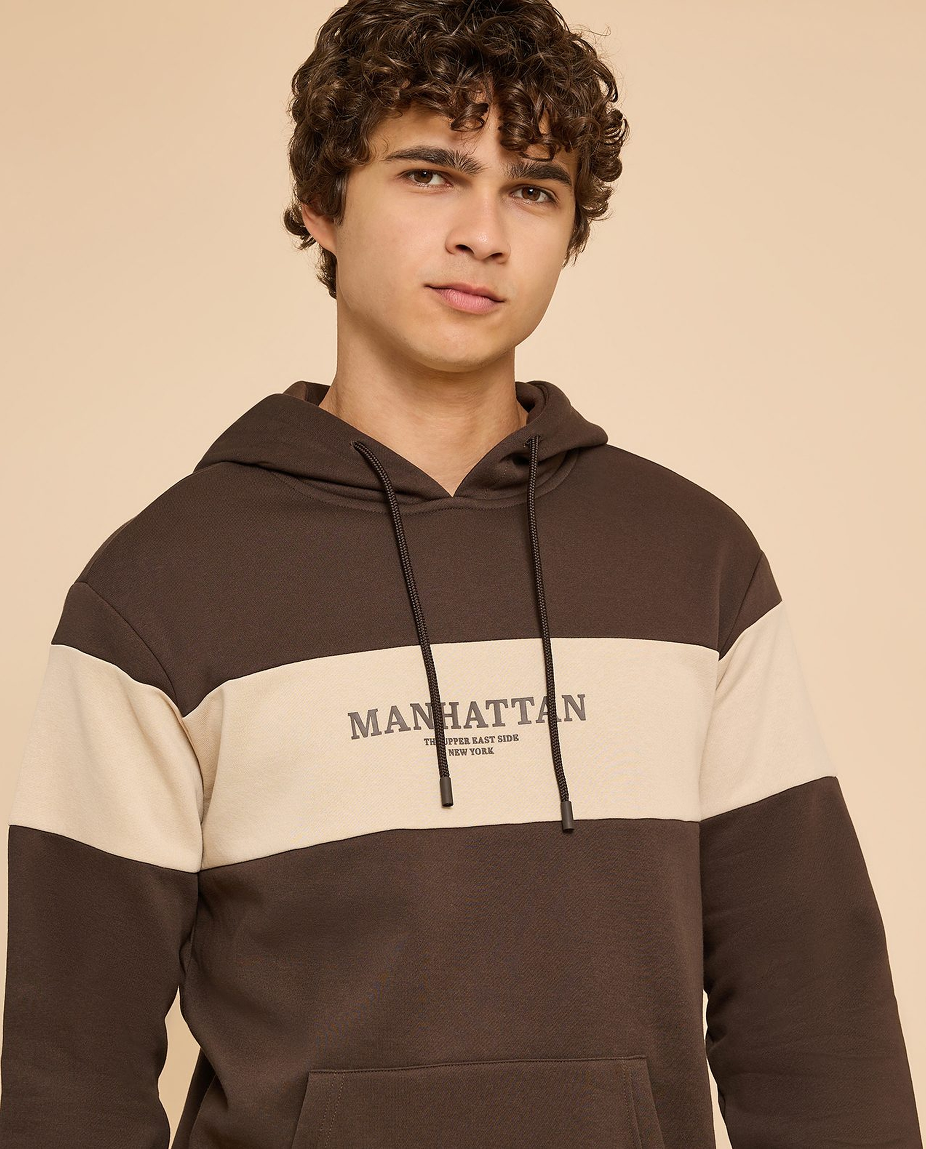 Color Block Hoodie with Long Sleeves