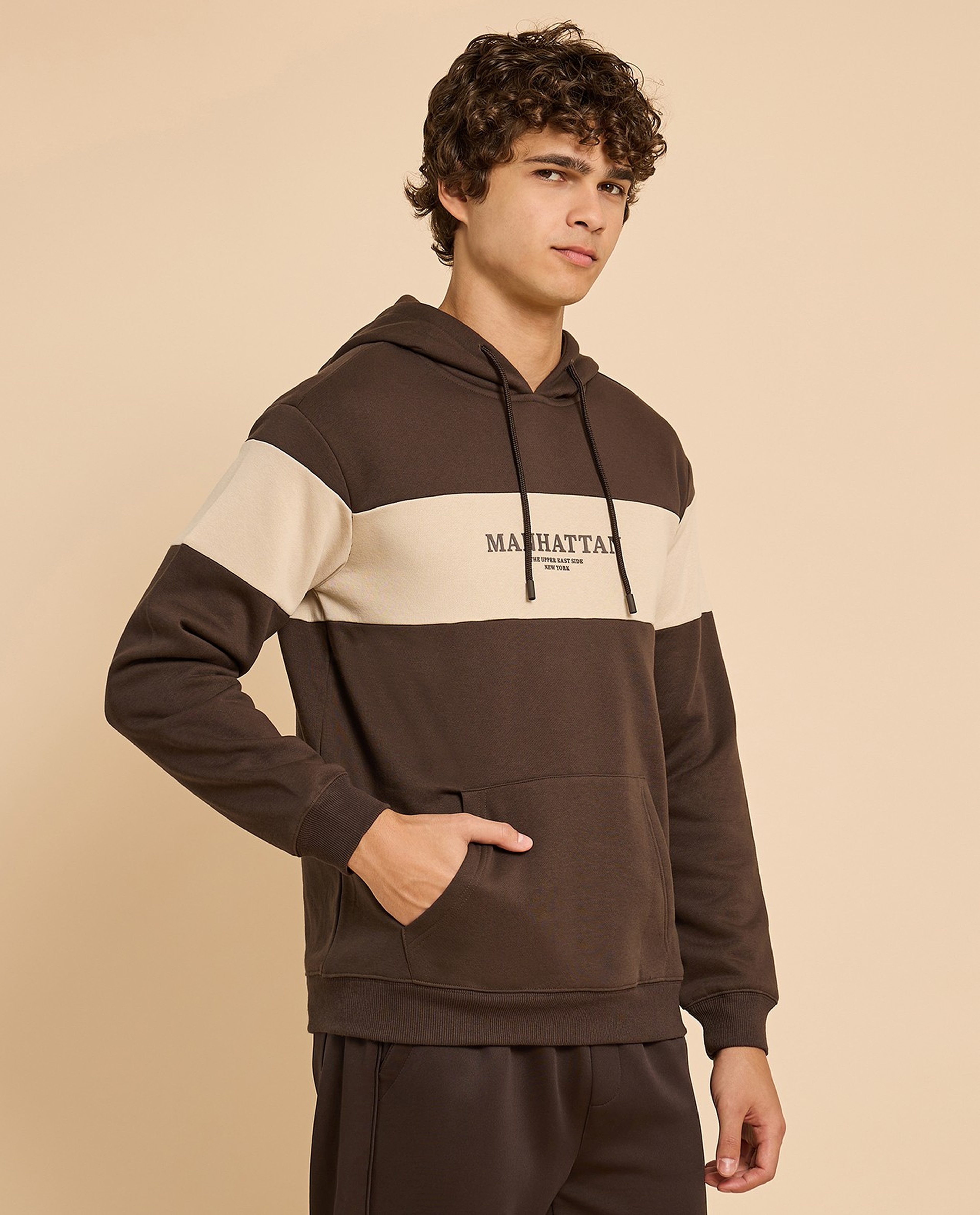 Color Block Hoodie with Long Sleeves