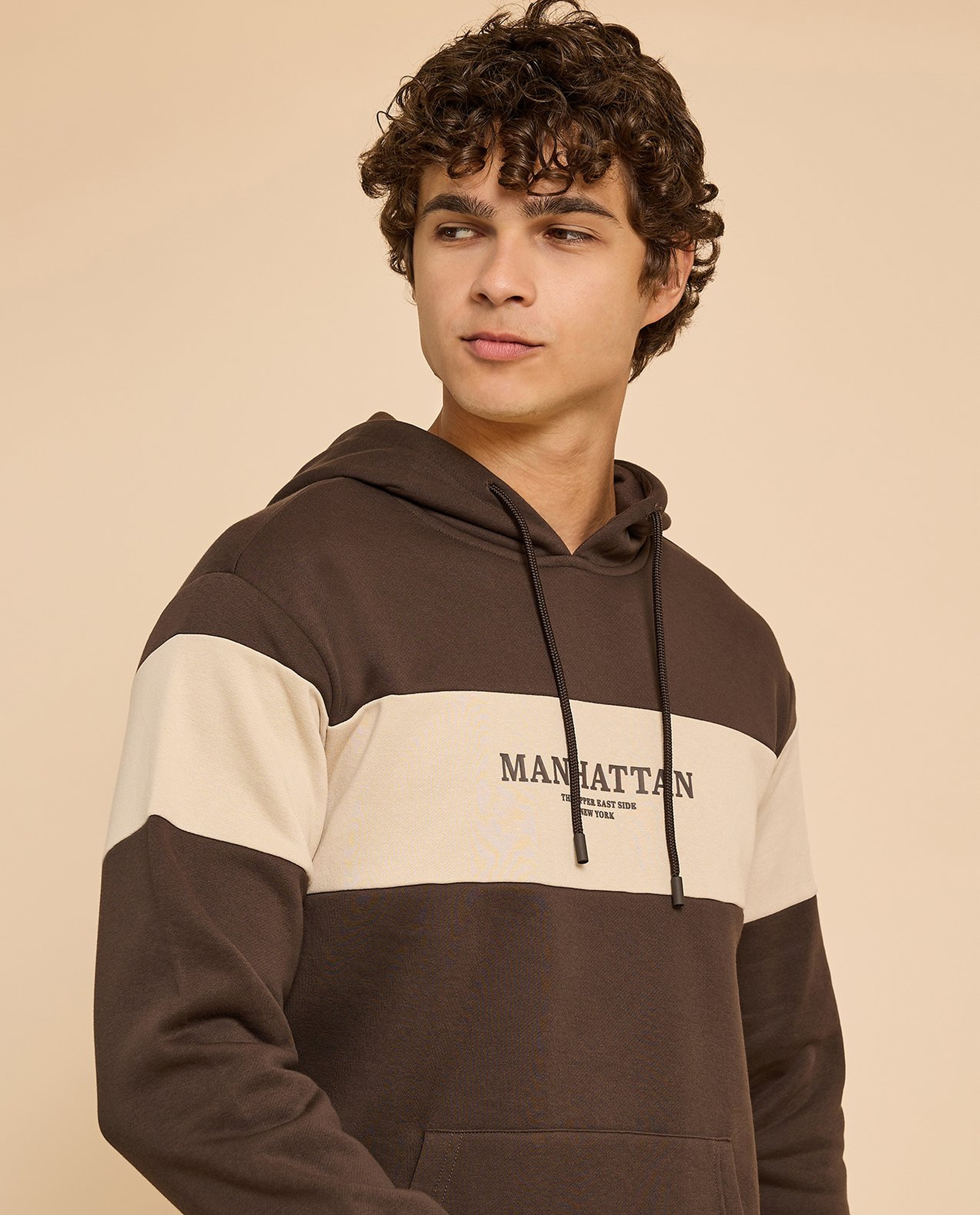 Color Block Hoodie with Long Sleeves