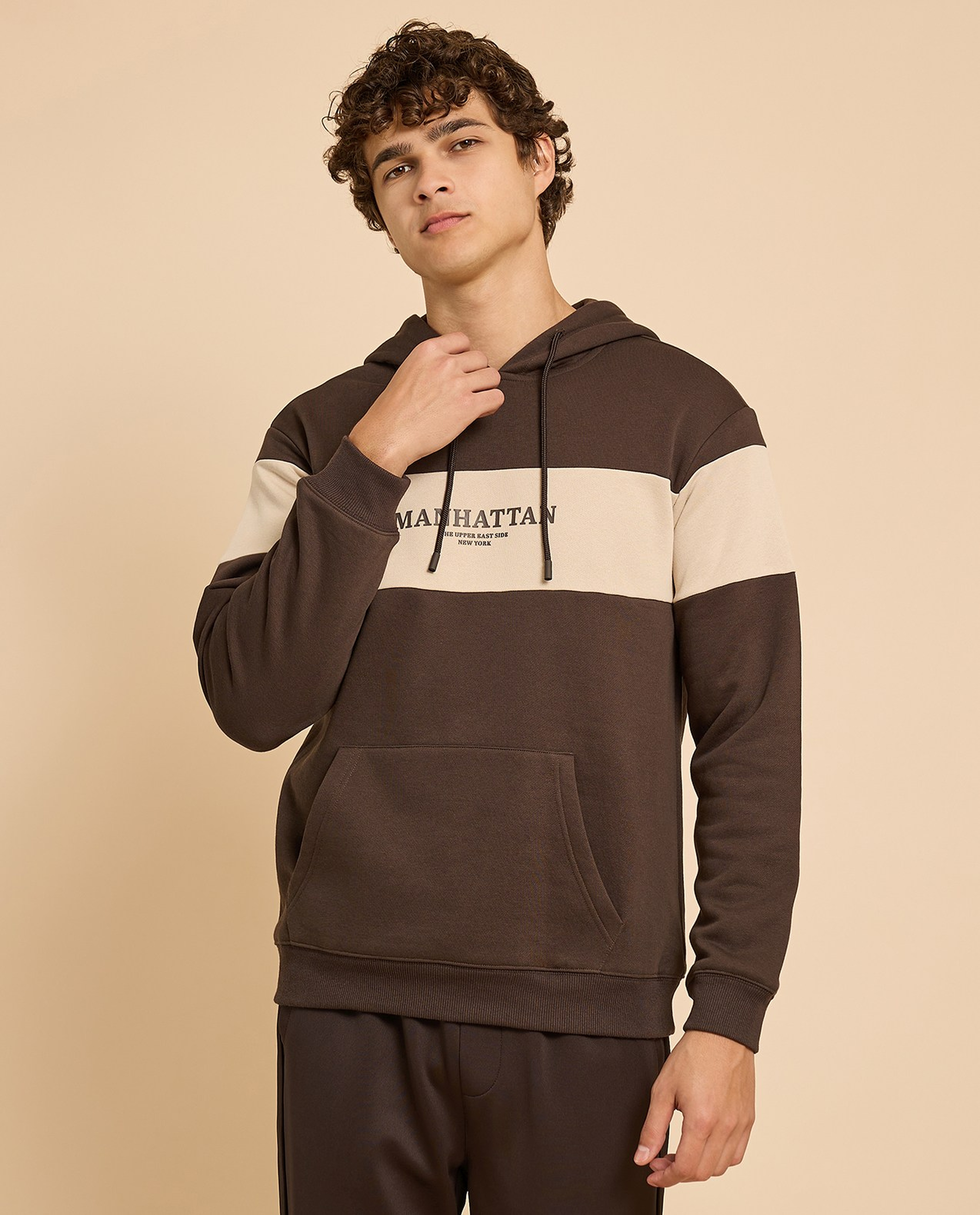 Color Block Hoodie with Long Sleeves