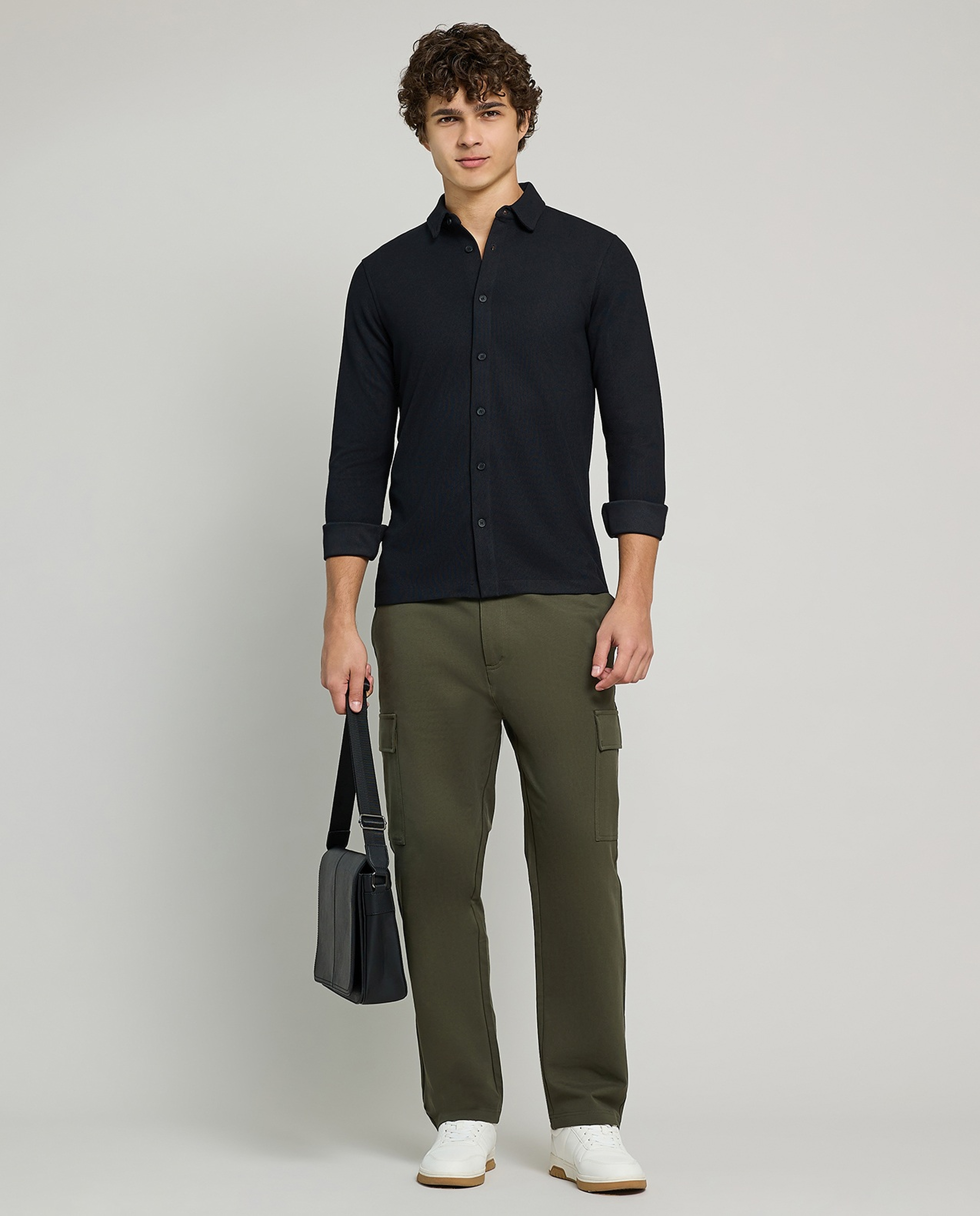 Solid Shirt with Classic Collar and Long Sleeves