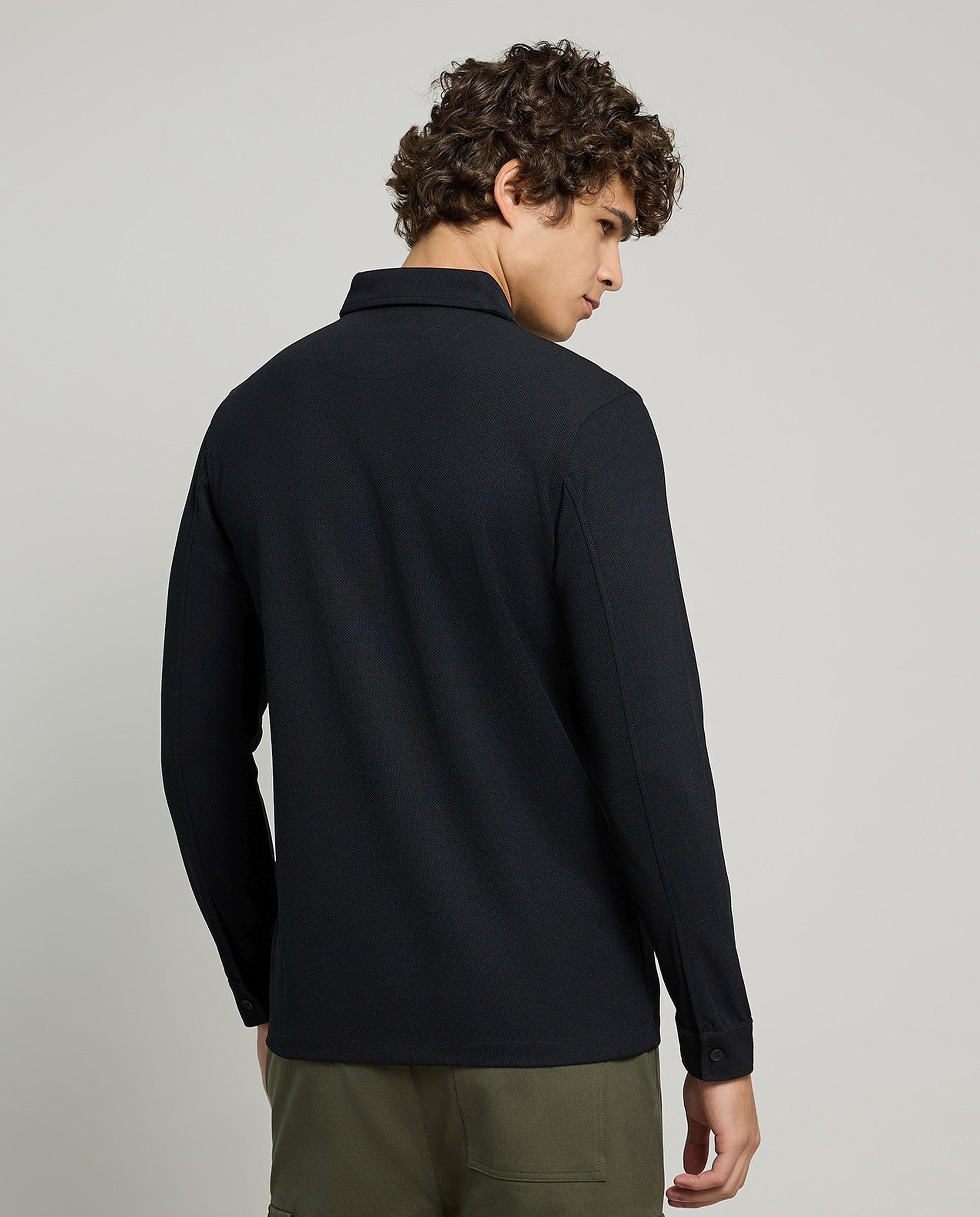 Solid Shirt with Classic Collar and Long Sleeves