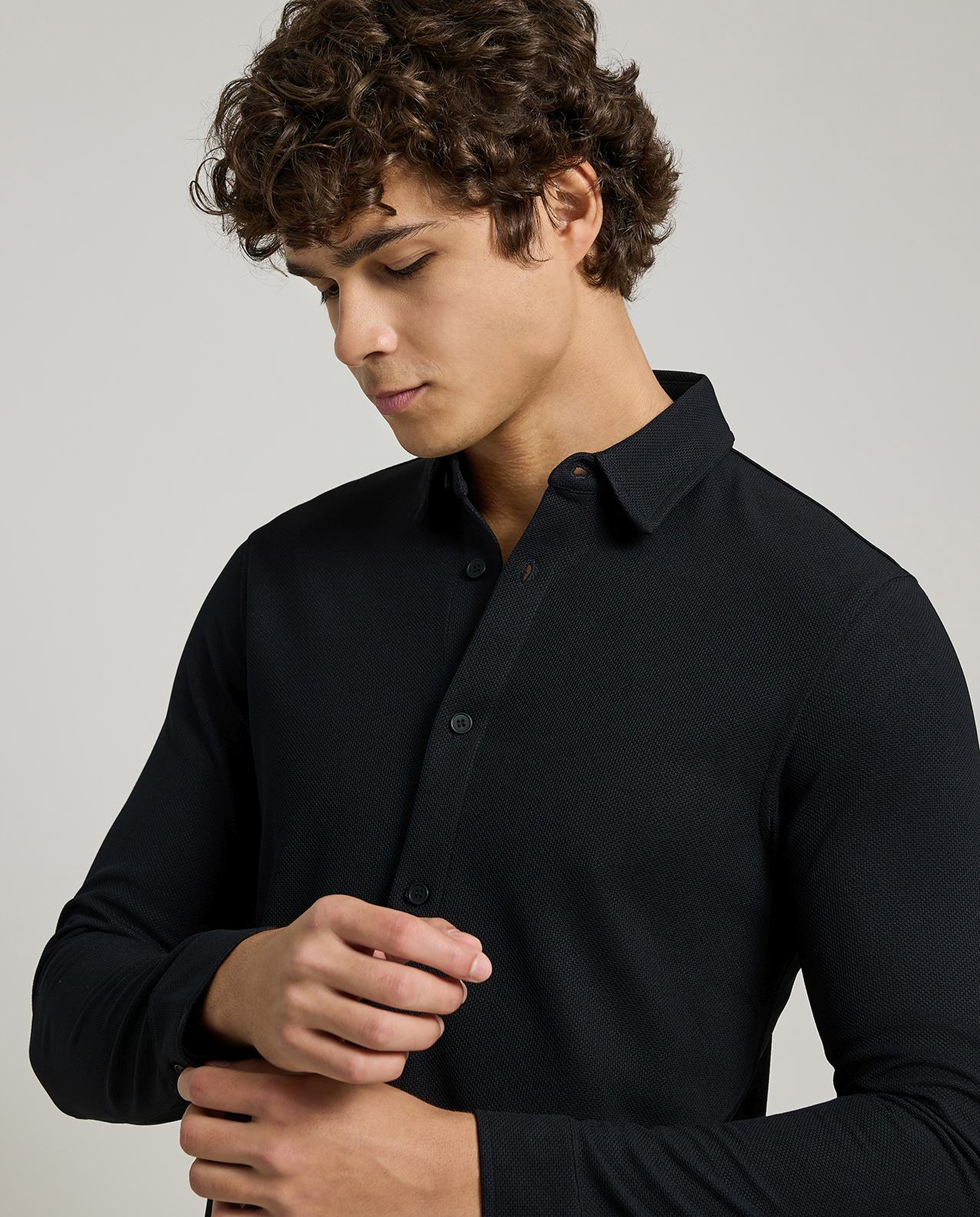 Solid Shirt with Classic Collar and Long Sleeves
