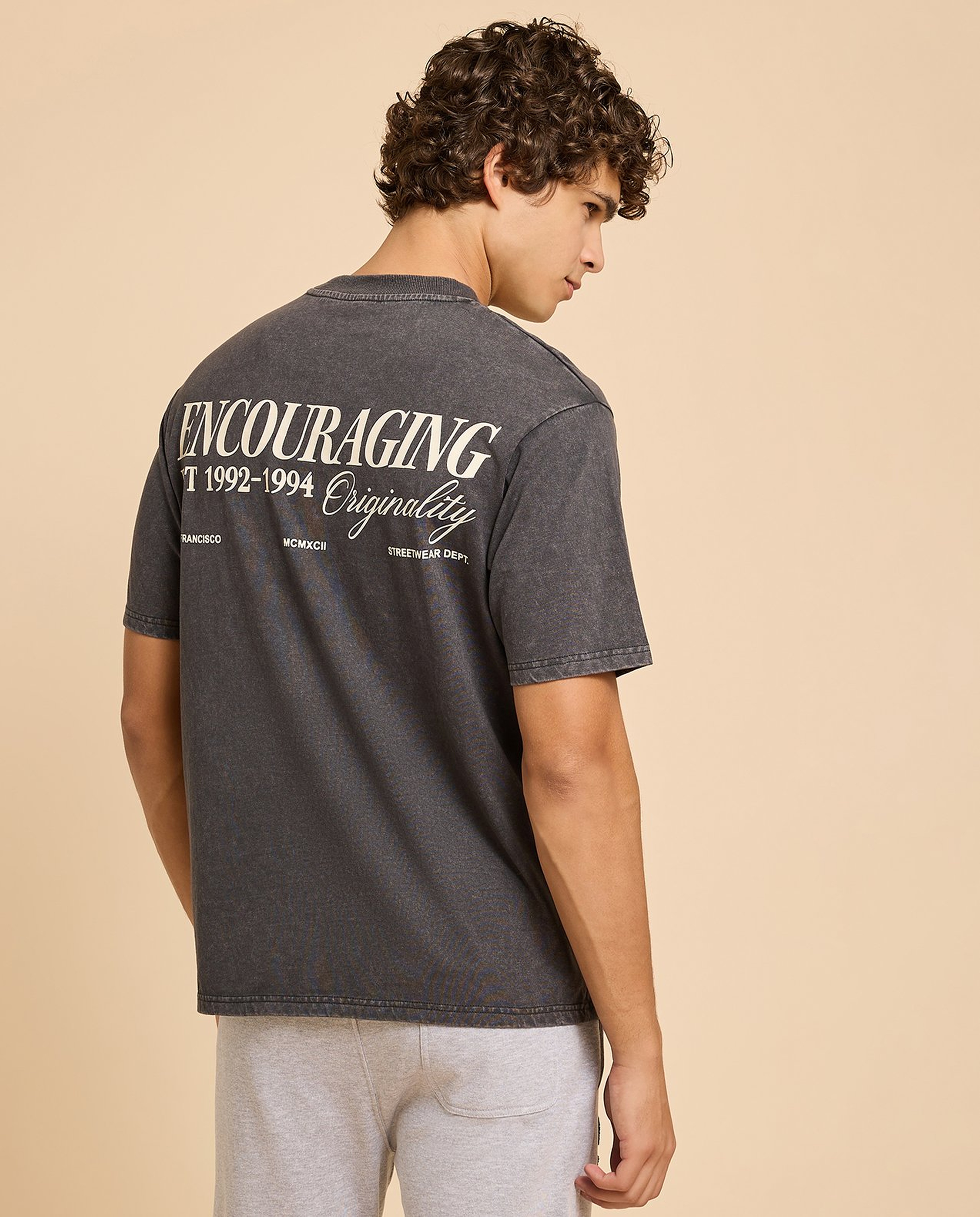 Typography Print T-Shirt with Crew Neck and Short Sleeves