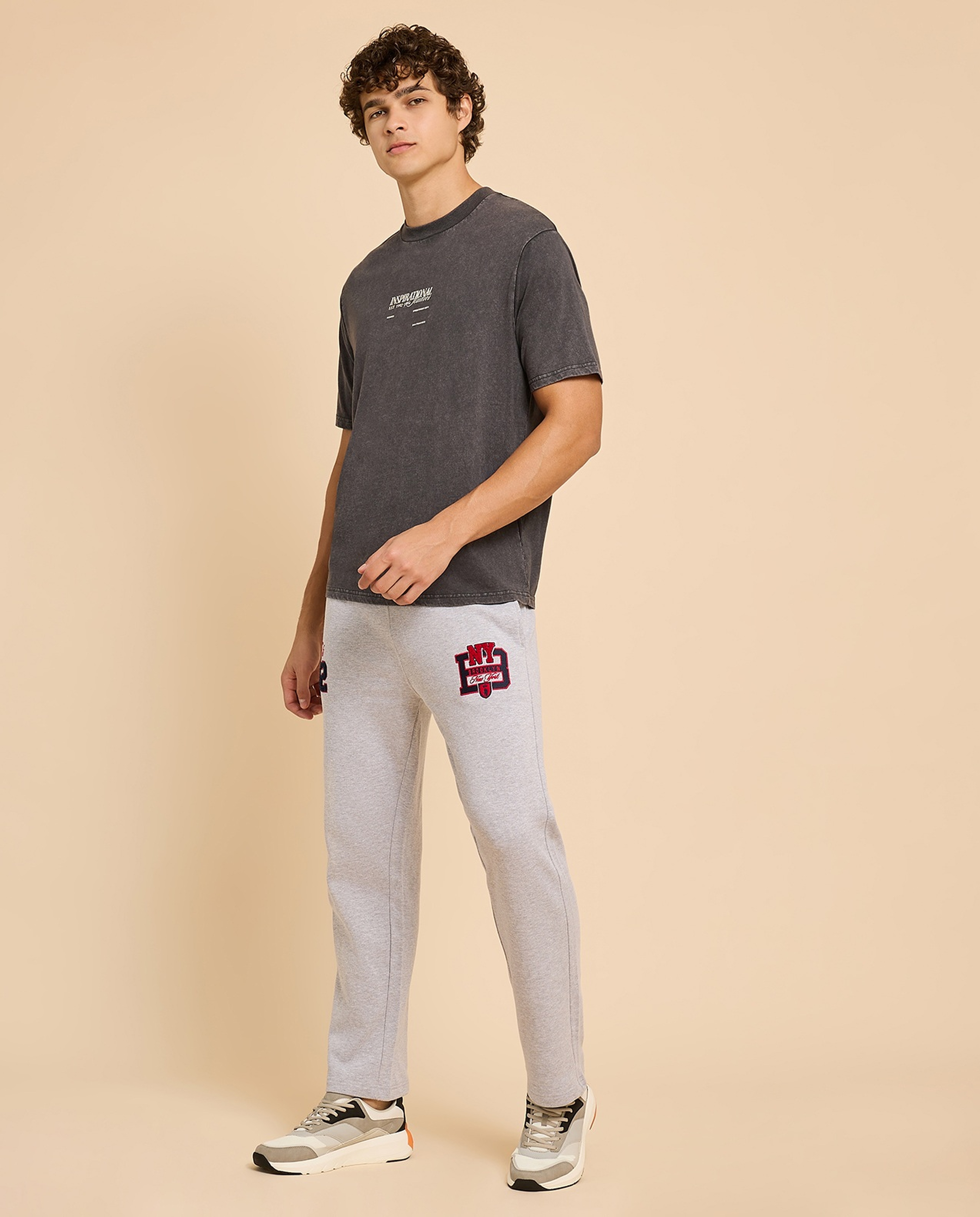 Typography Print T-Shirt with Crew Neck and Short Sleeves