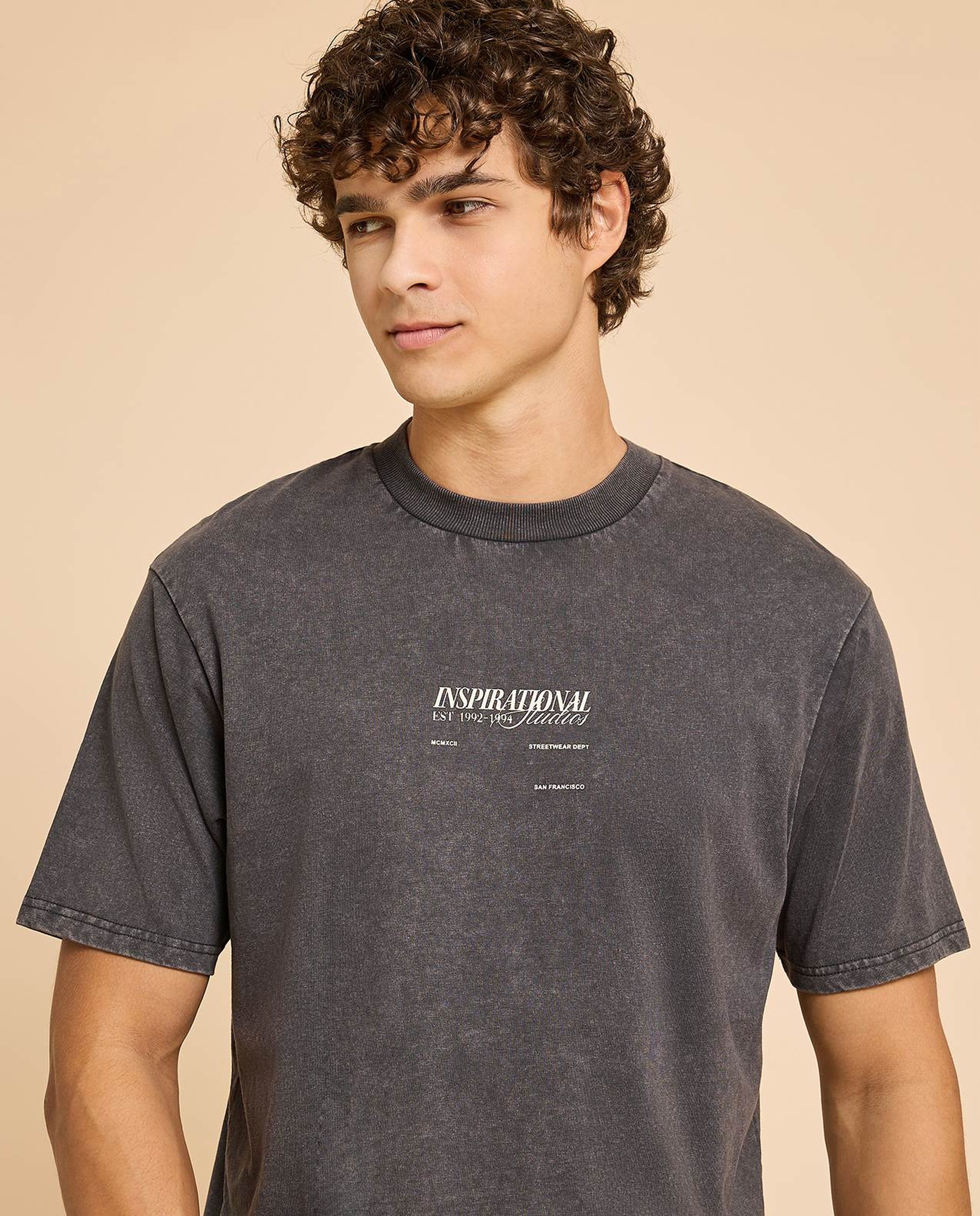 Typography Print T-Shirt with Crew Neck and Short Sleeves